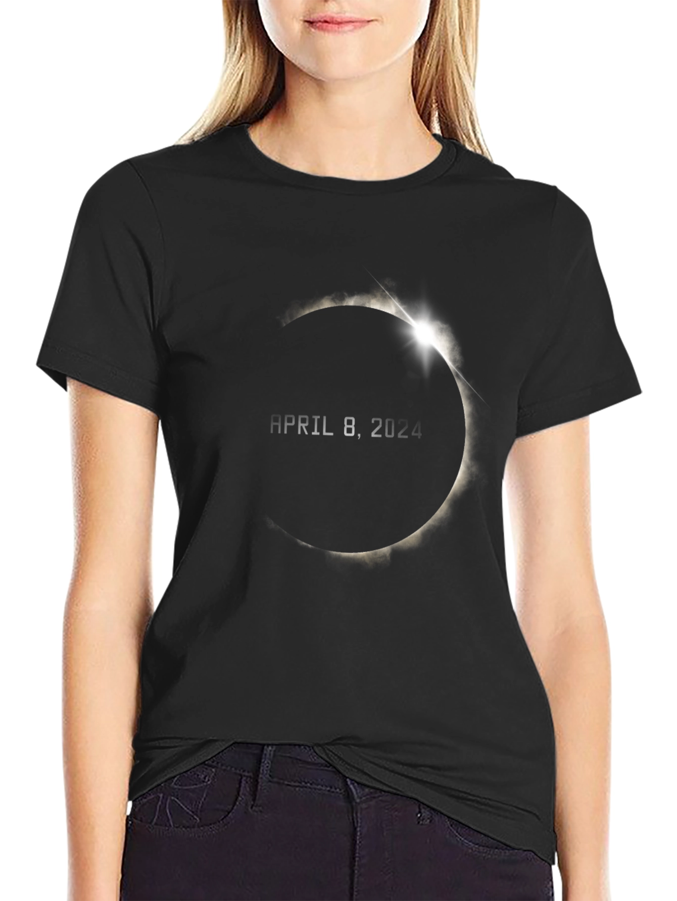 Black April 8, 2024 Total Solar Eclipse T-Shirt view 2