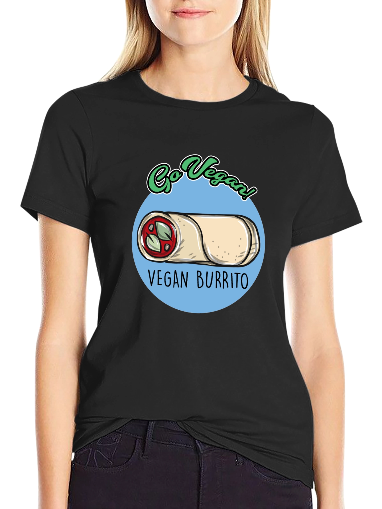 Black Go Vegan! Vegan Burrito T-Shirt view 2