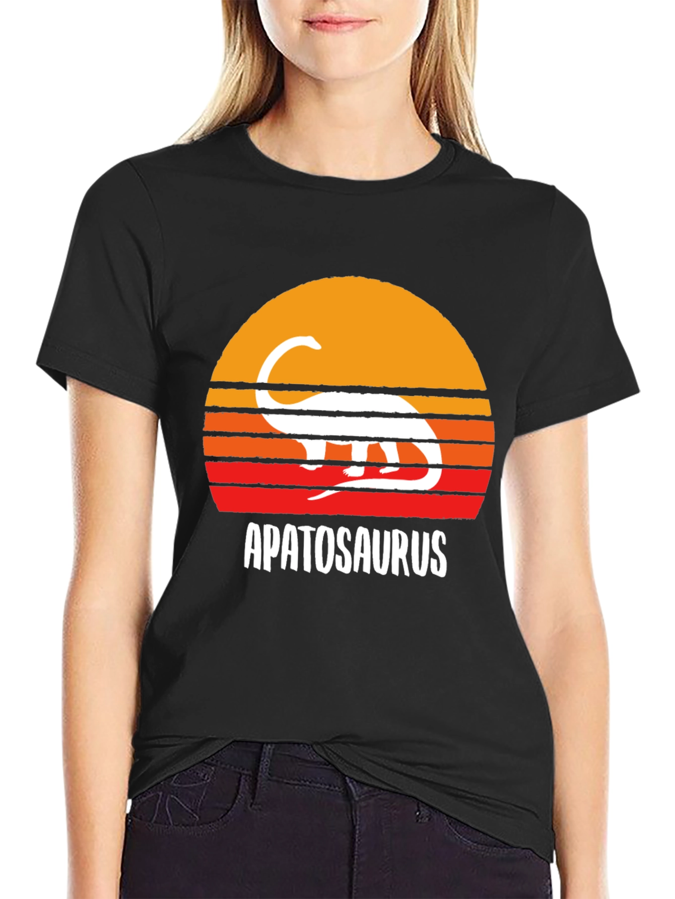 Black Apatosaurus Sunset Graphic Tee - Dinosaur Lover's Shirt view 2