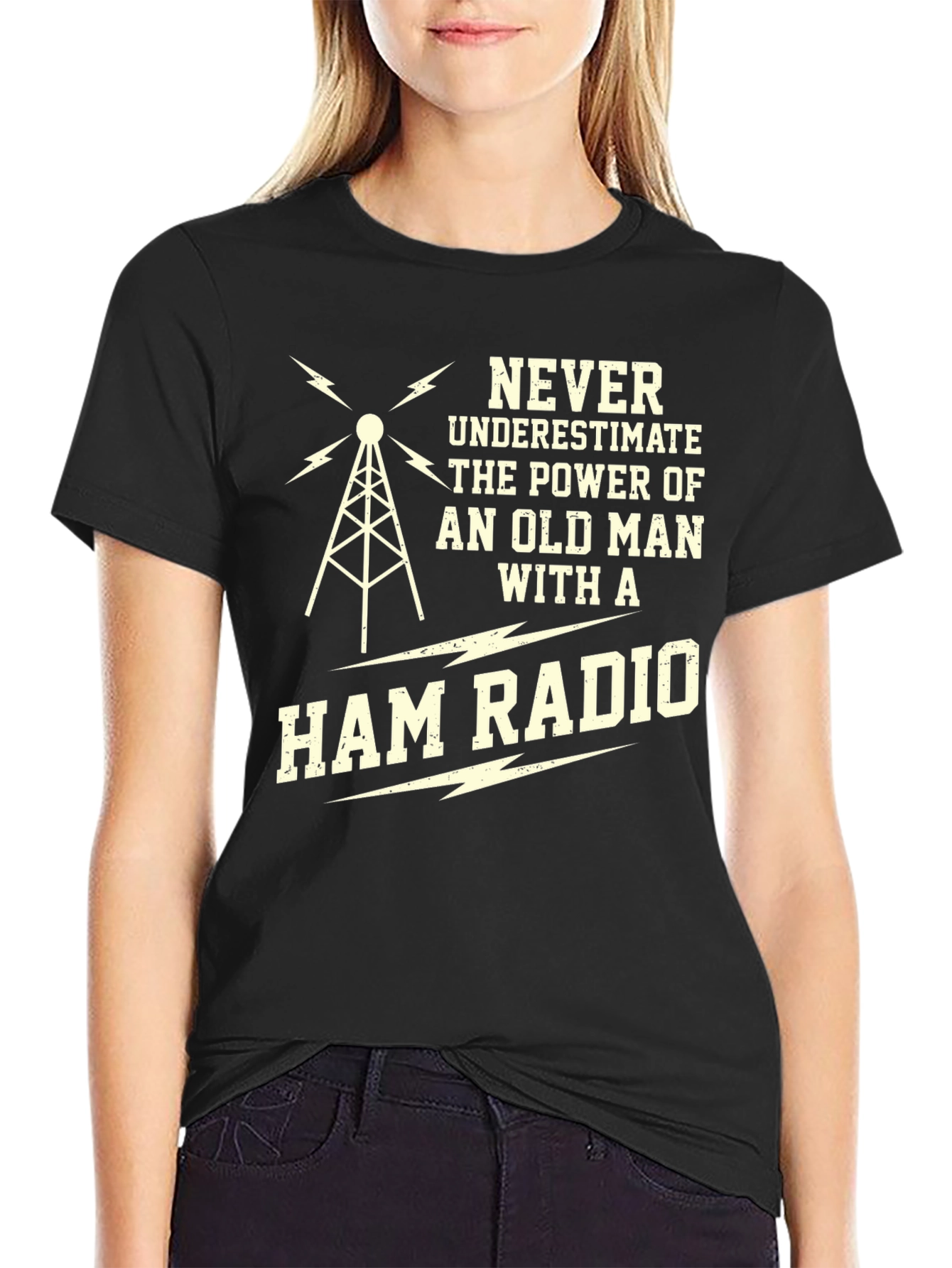 Black Old Man Ham Radio Black T-Shirt view 2
