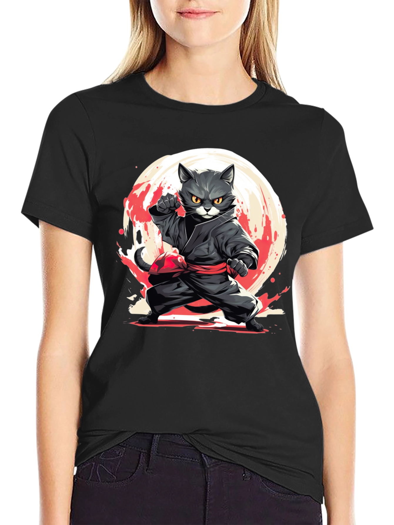 Black Ninja Cat T-Shirt - Martial Arts Kitten Tee view 2