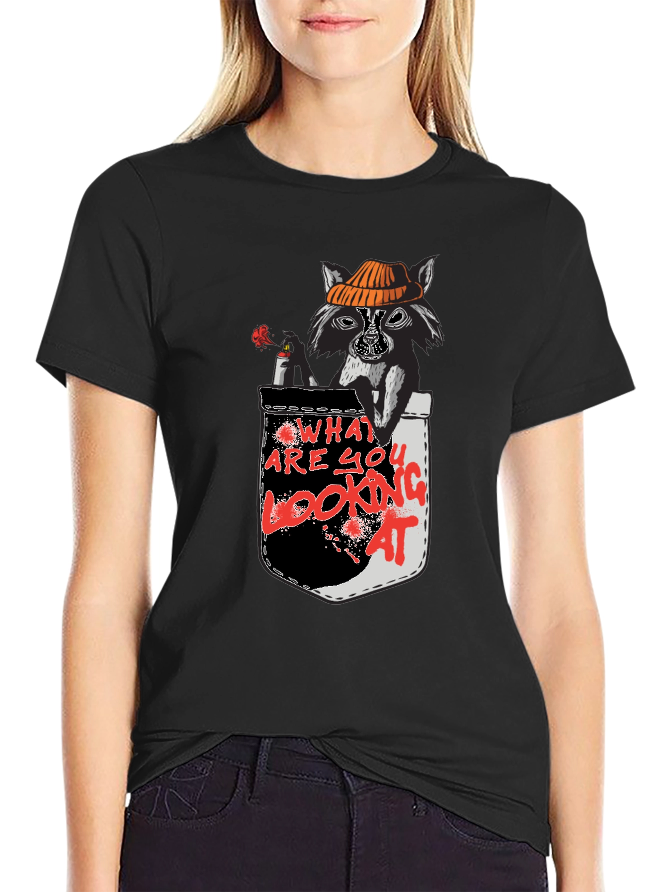 Black Raccoon Pocket T-Shirt - What Are You Looking At? view 2