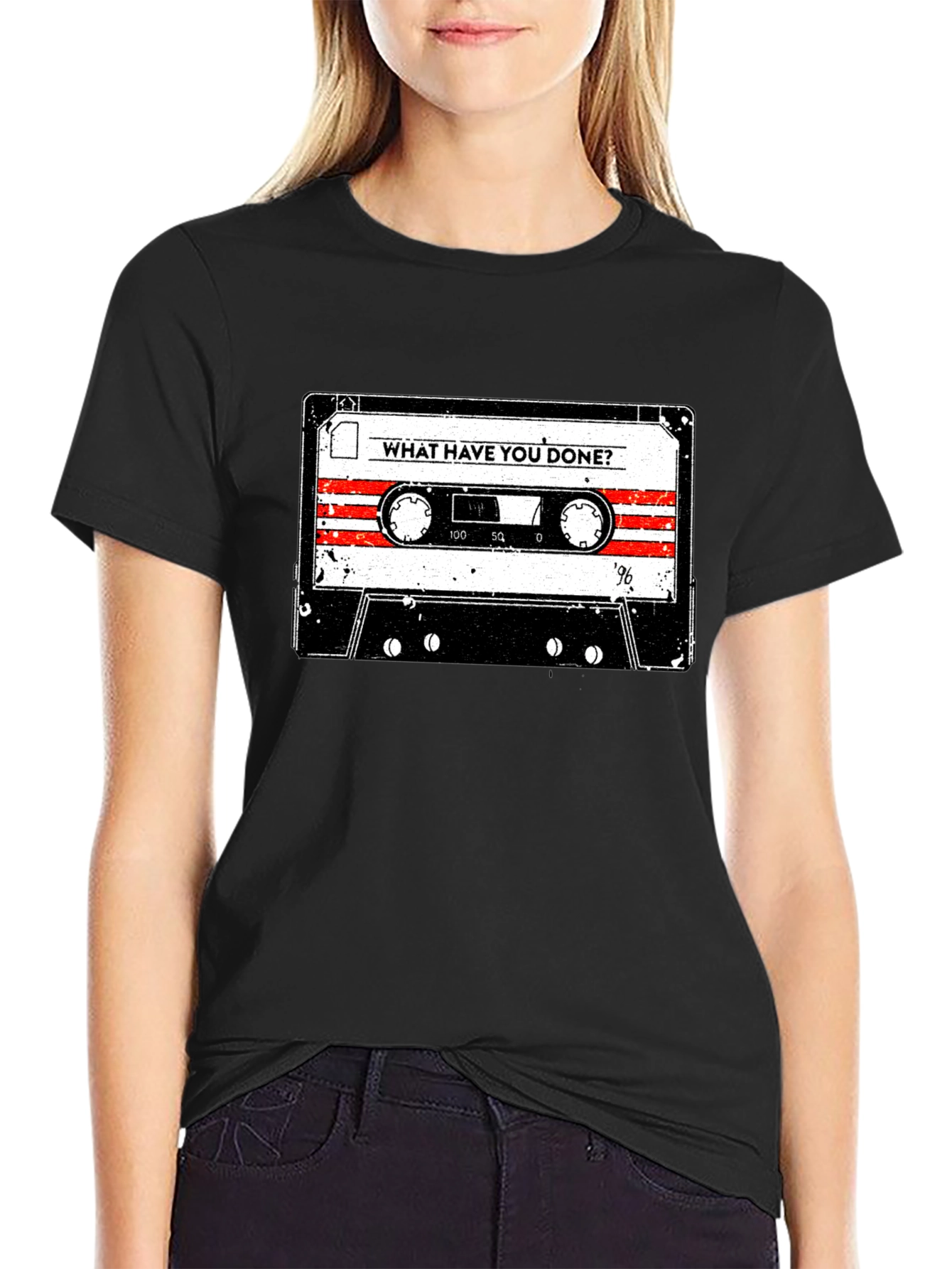 Black Vintage Cassette Tape Graphic Tee - "What Have You Done?" view 2