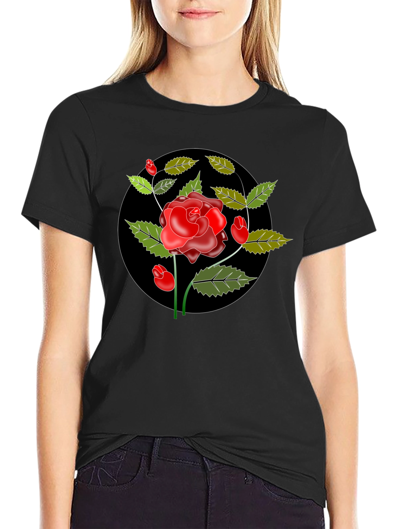 Black Black Rose Graphic Tee - Classic Style view 2