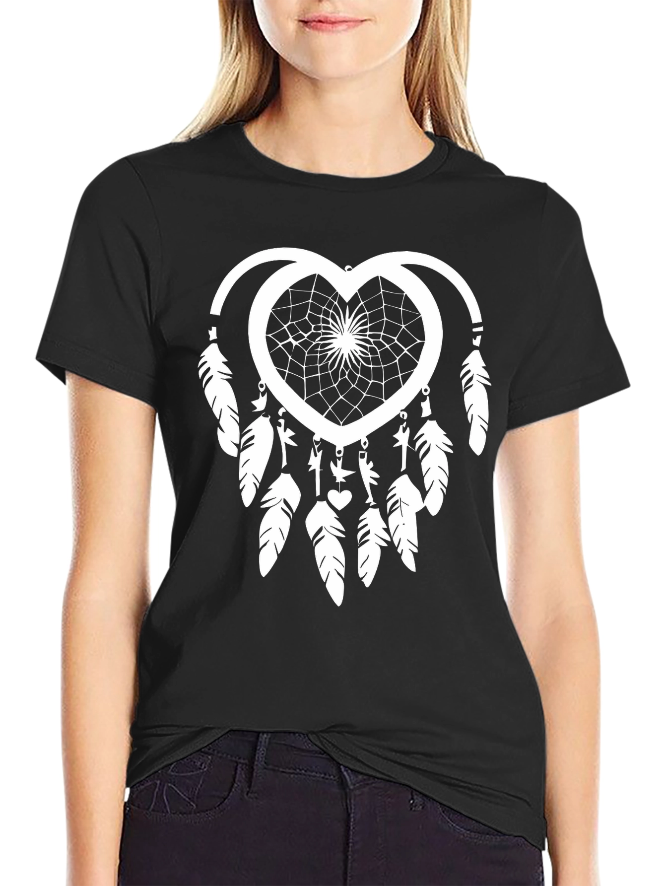 Black Dreamcatcher Heart Graphic Tee - Stylish Black T-Shirt view 2