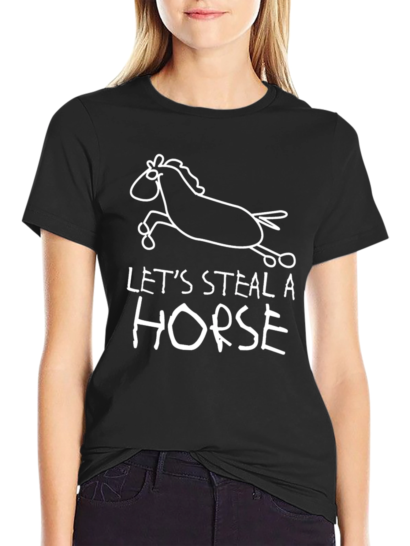 Black Let's Steal a Horse Graphic Tee - Funny Humor T-Shirt view 2