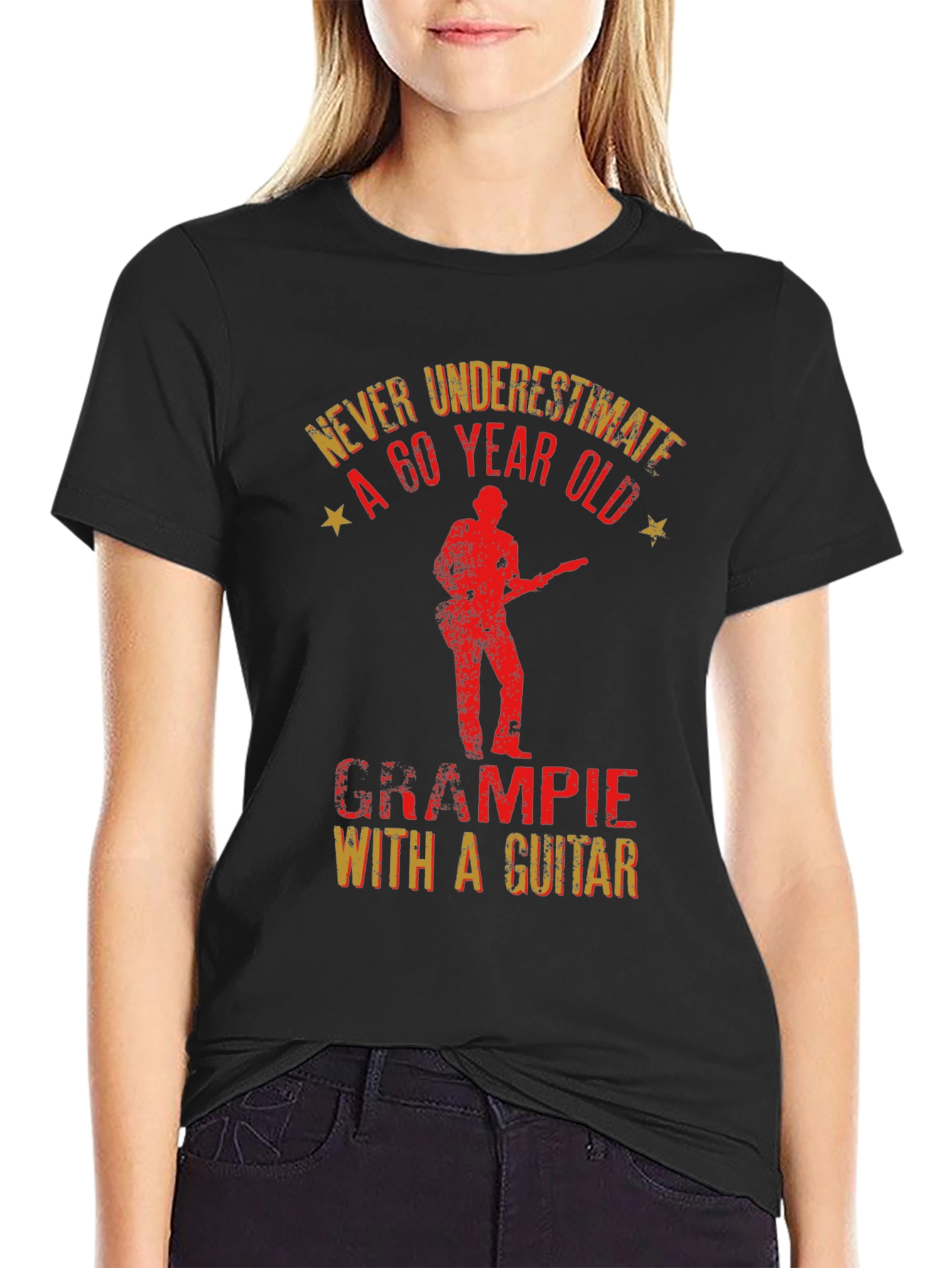 Black Grampie With a Guitar T-Shirt view 2
