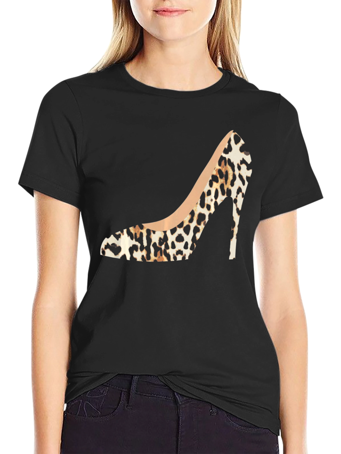 Leopard Print High Heel Graphic Tee - Stylish Fashion Statement - 2