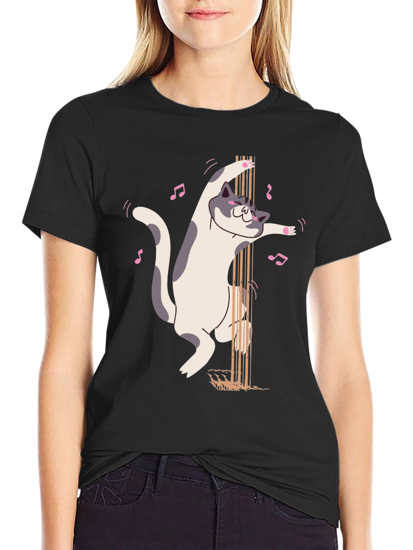 Black Pole Dancing Cat Graphic T-Shirt view 2