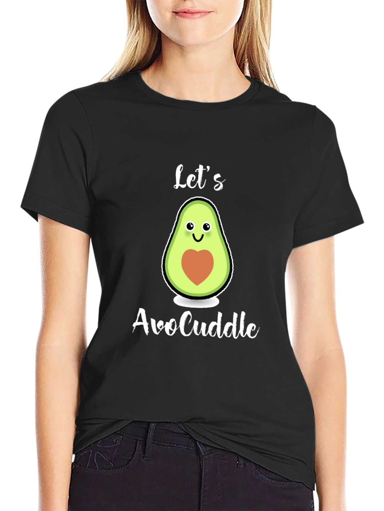 Black Let's AvoCuddle T-Shirt: Cute Avocado Graphic Tee view 2