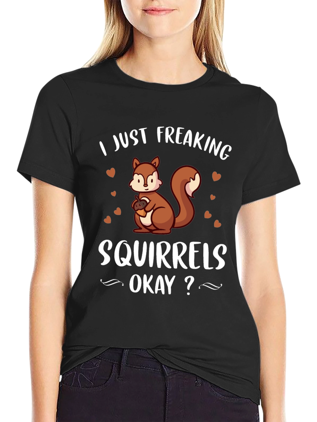 Black I Just Freaking Love Squirrels T-Shirt view 2