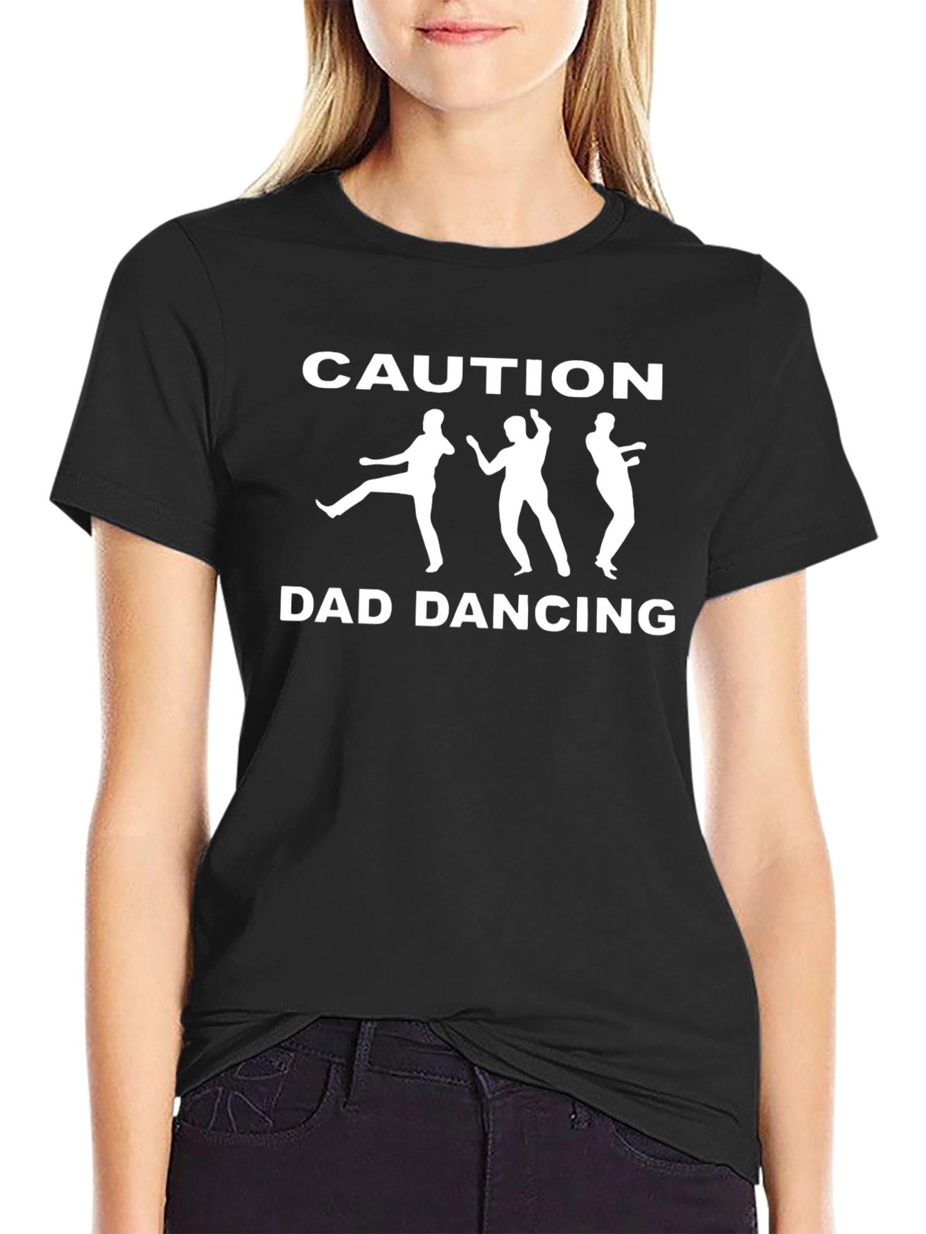 Black Caution Dad Dancing T-Shirt - Funny Novelty Tee view 2