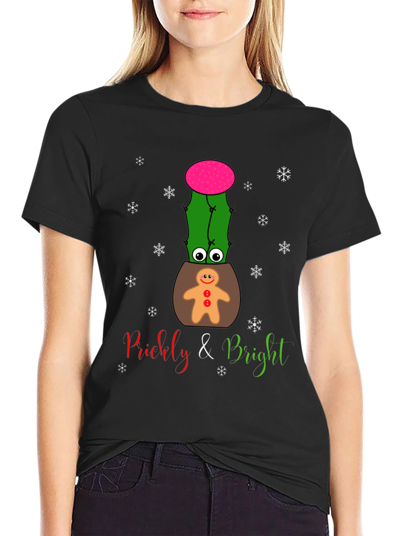 Black Prickly & Bright Holiday Cactus T-Shirt view 2