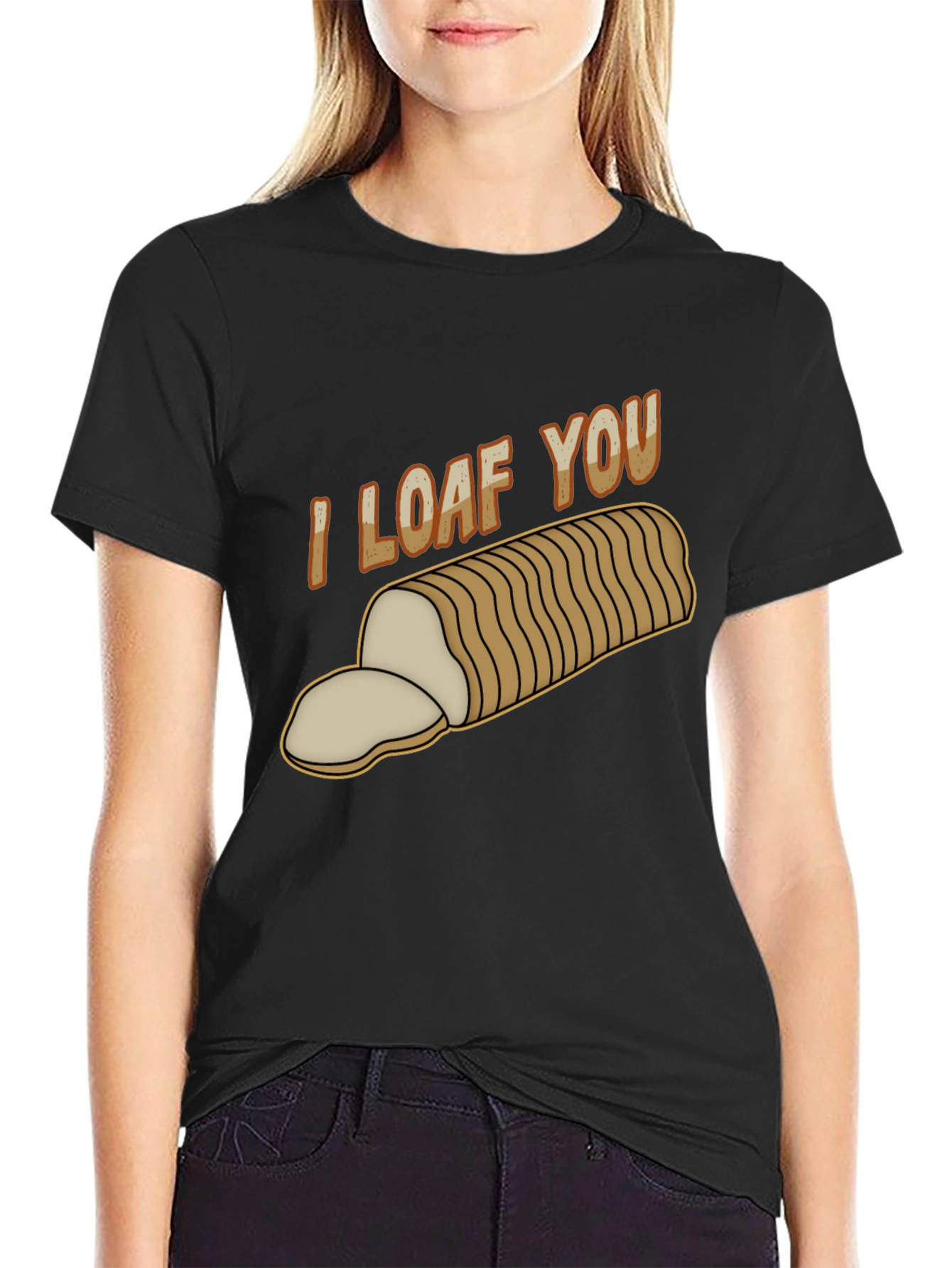 Black I Loaf You T-Shirt - Funny Bread Pun Tee view 2