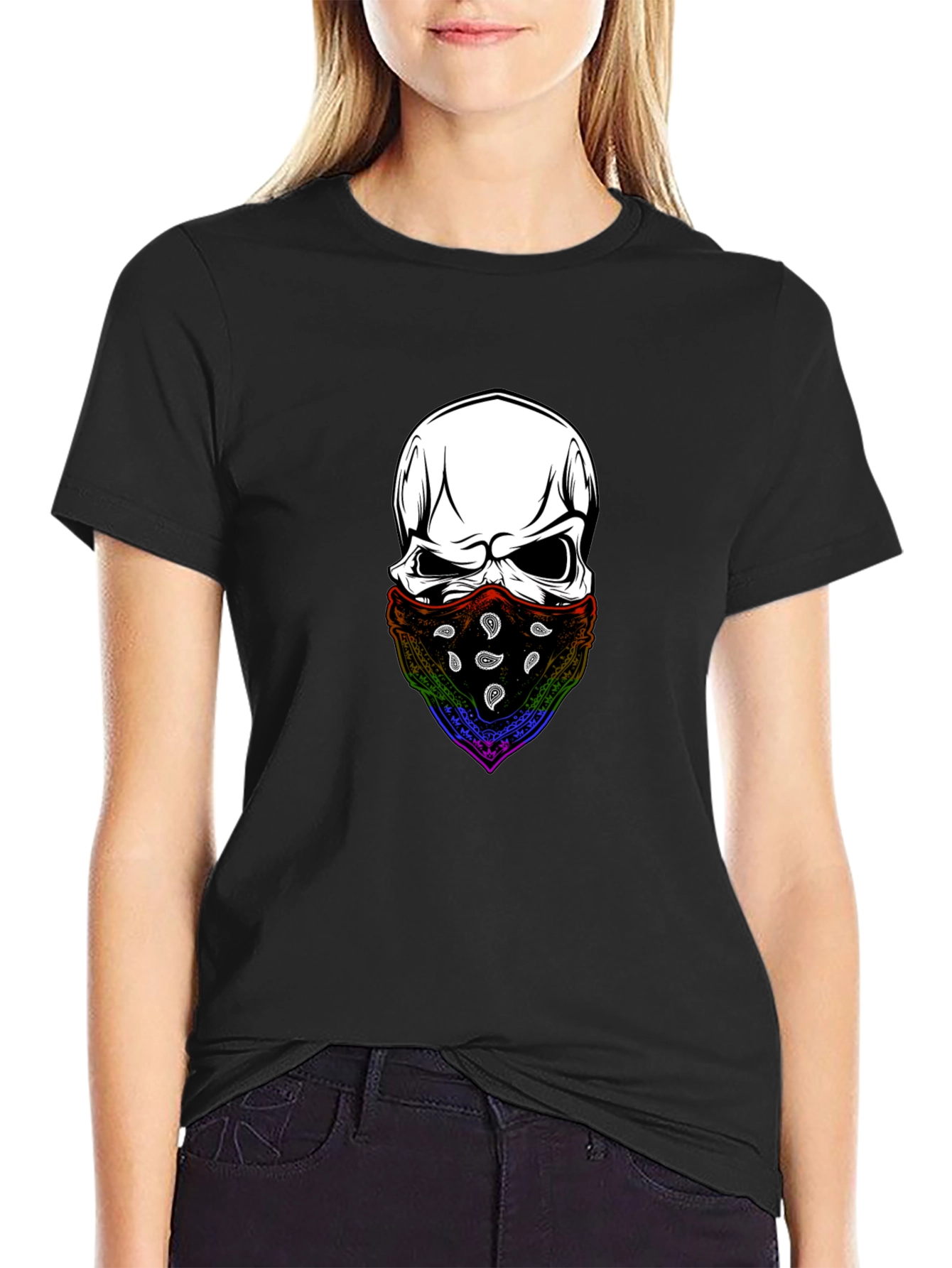 Black Skull Bandana T-Shirt - Stylish Graphic Tee view 2