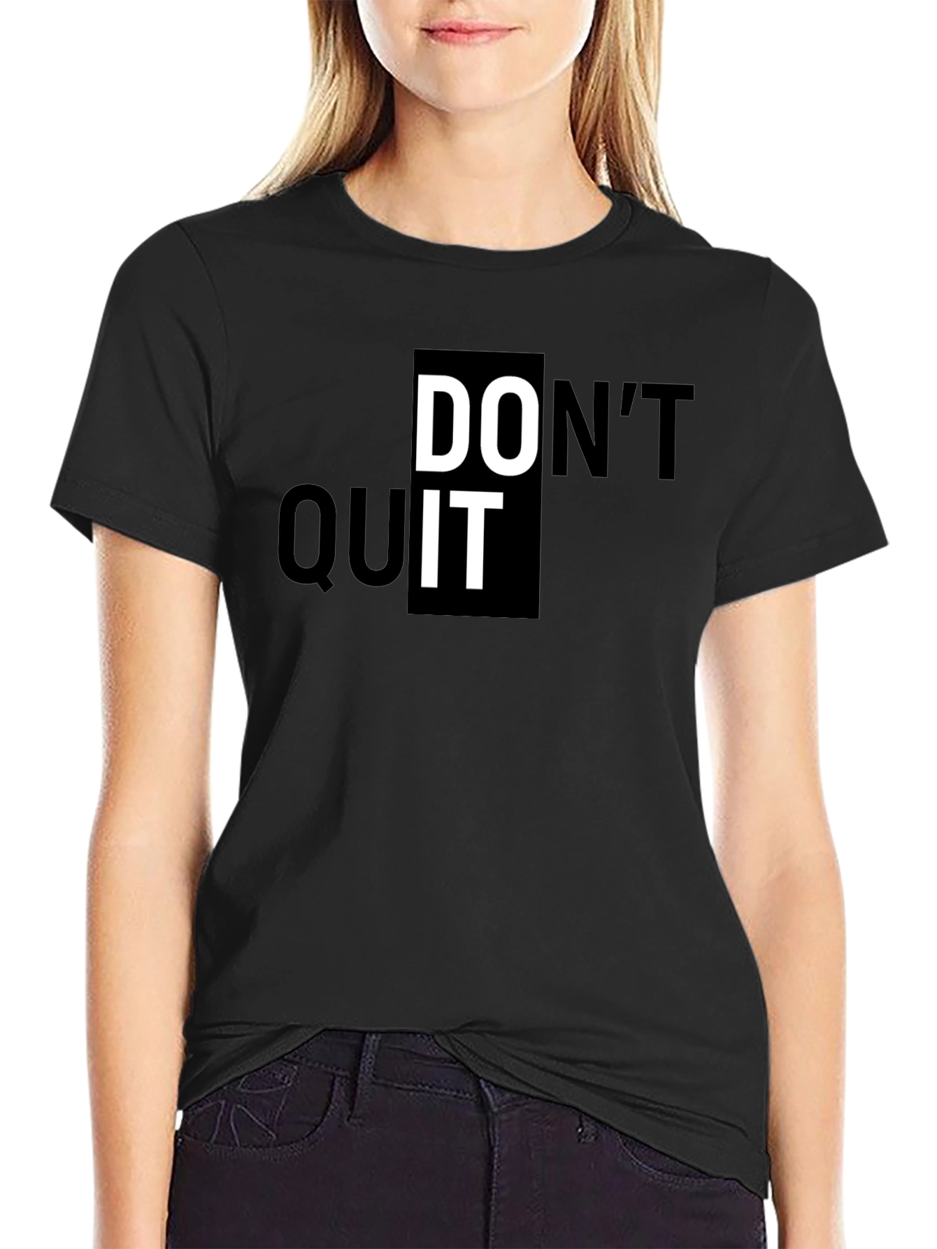 Black Motivational "Don't Quit" Graphic Print Black T-Shirt view 2