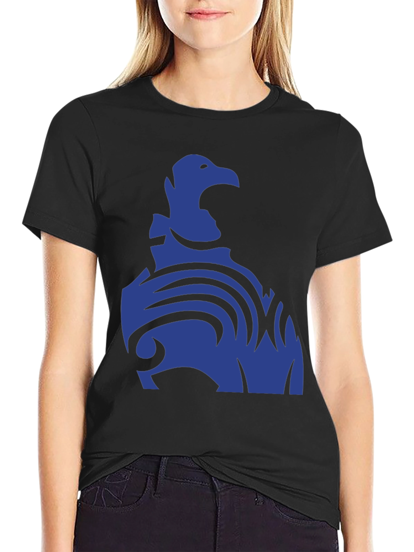 Black Blue Eagle Tribal Design Black T-Shirt view 2