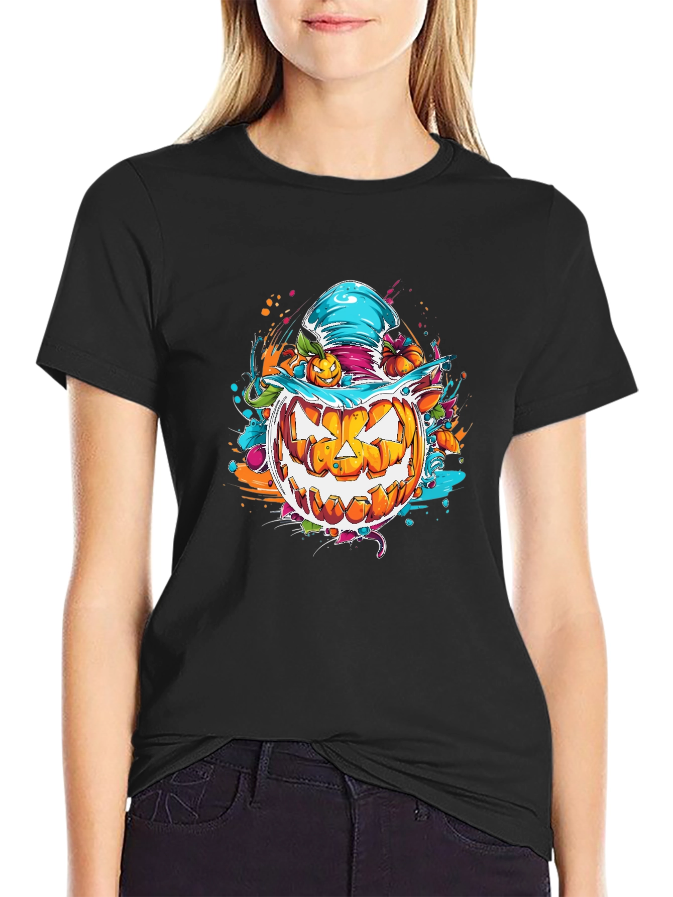 Black Halloween Pumpkin T-Shirt view 2