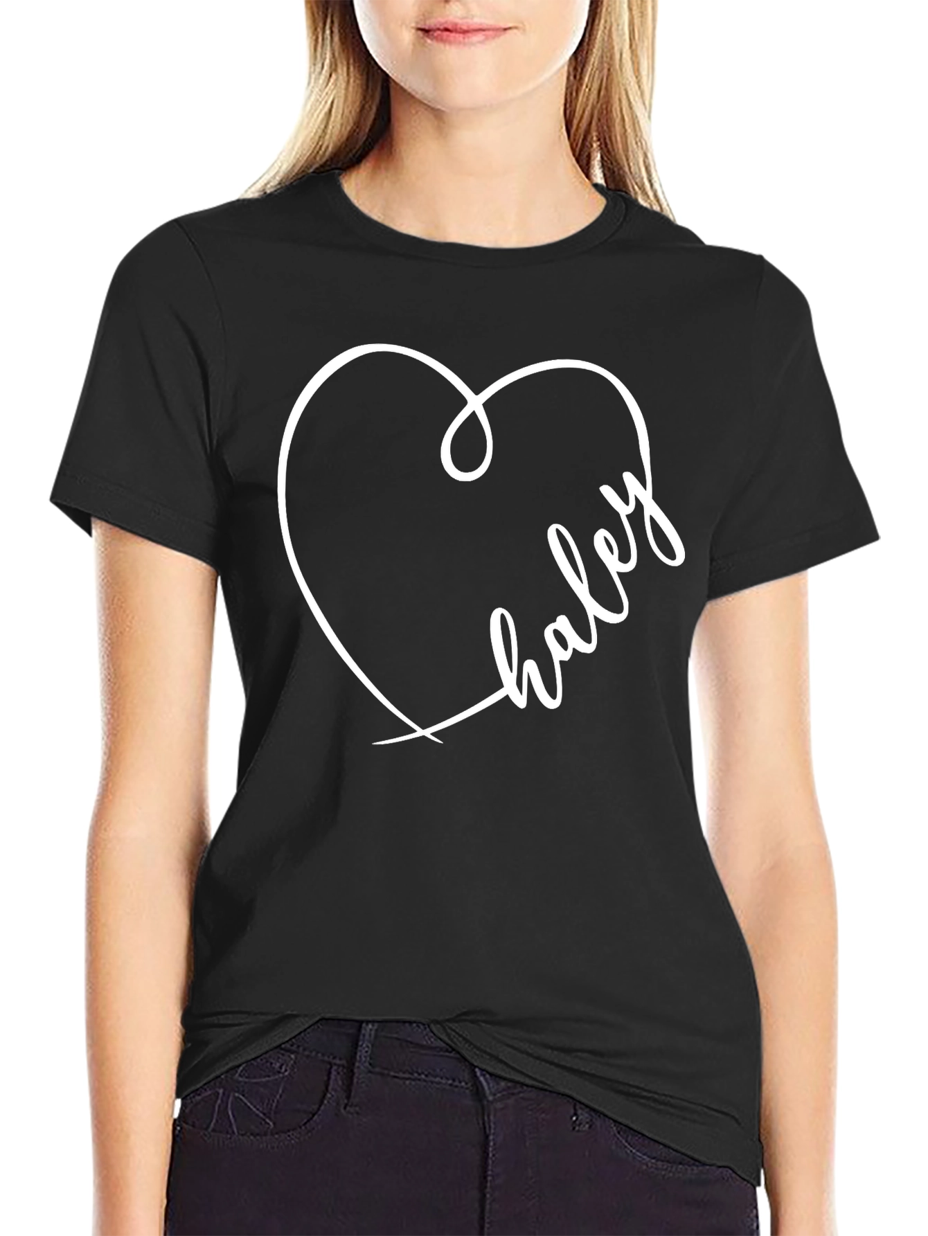 Black Haley Heart Tee - Stylish Personalized T-Shirt view 2
