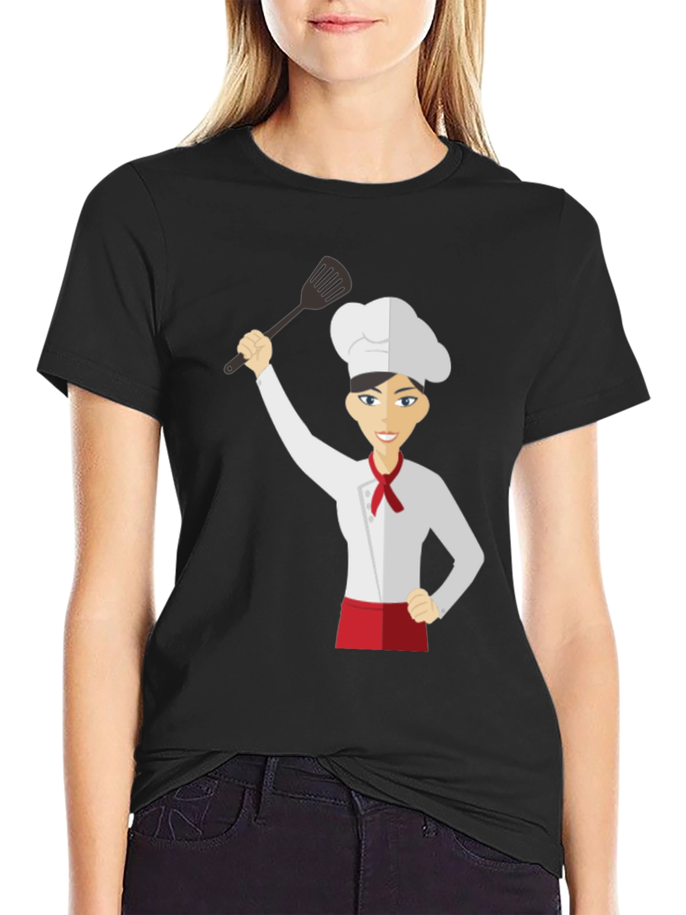 Black Chef Woman's Black Graphic T-Shirt view 2