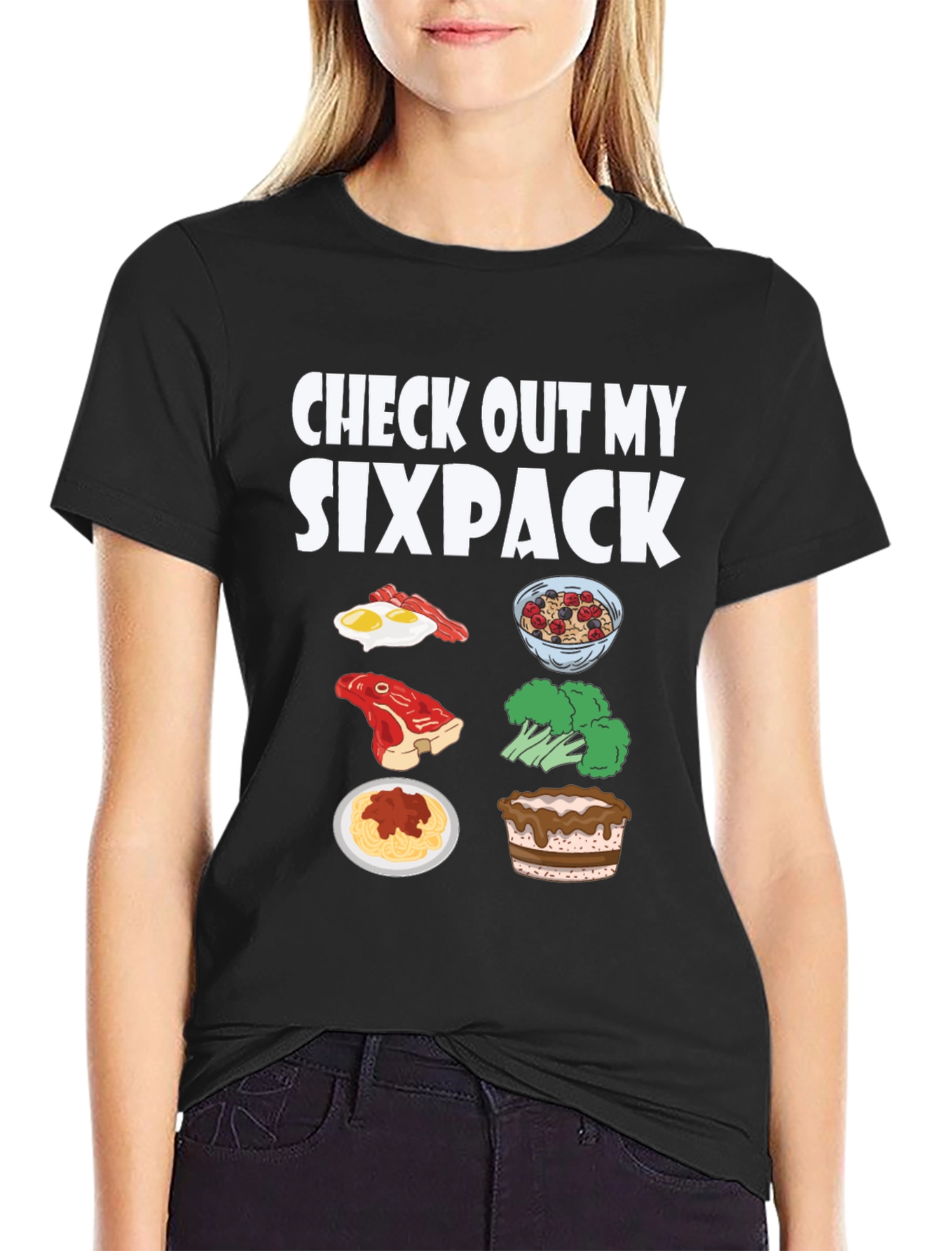 Black Check Out My Sixpack Food T-Shirt view 2