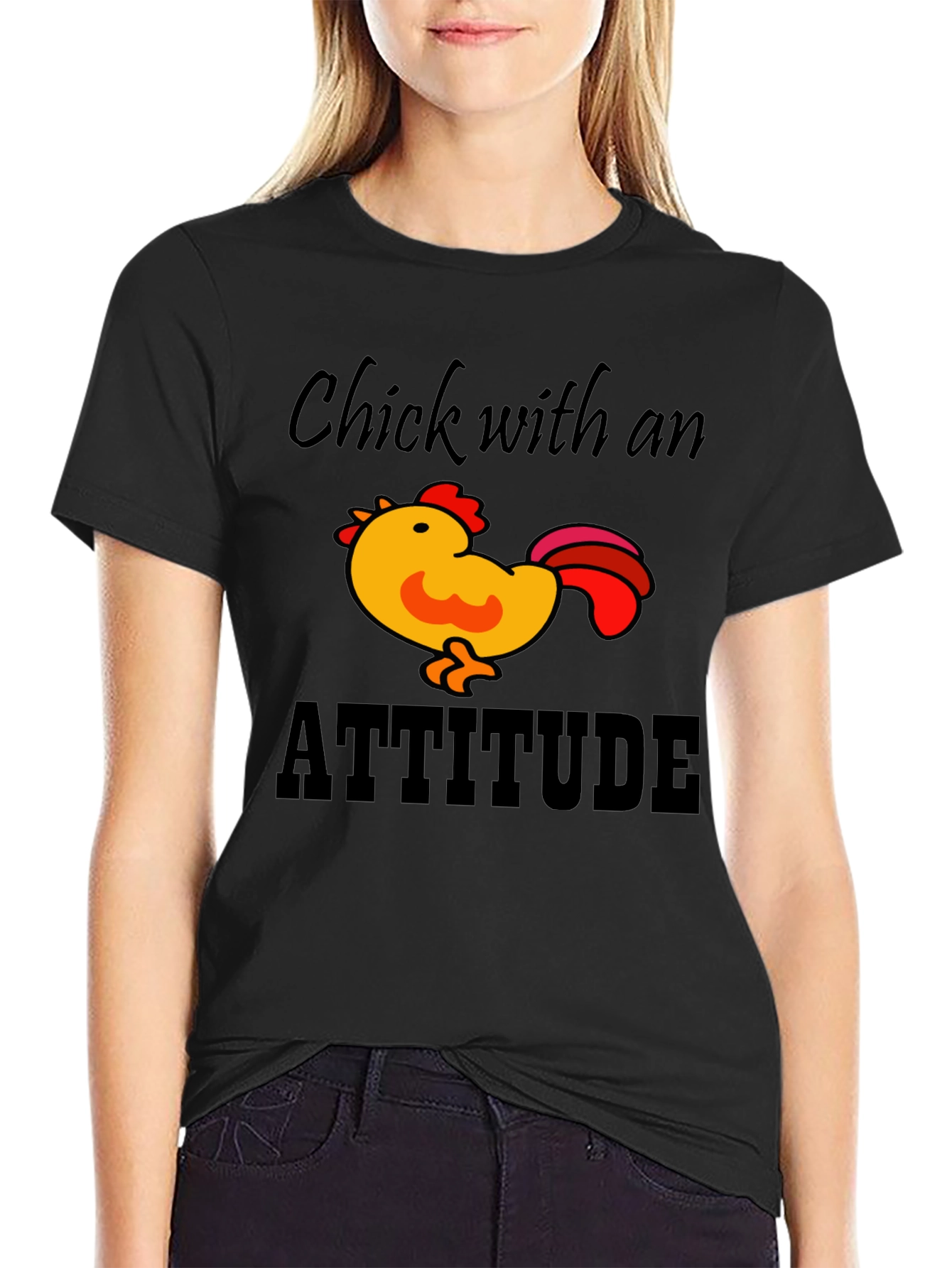 Black Chick with Attitude Black T-Shirt view 2