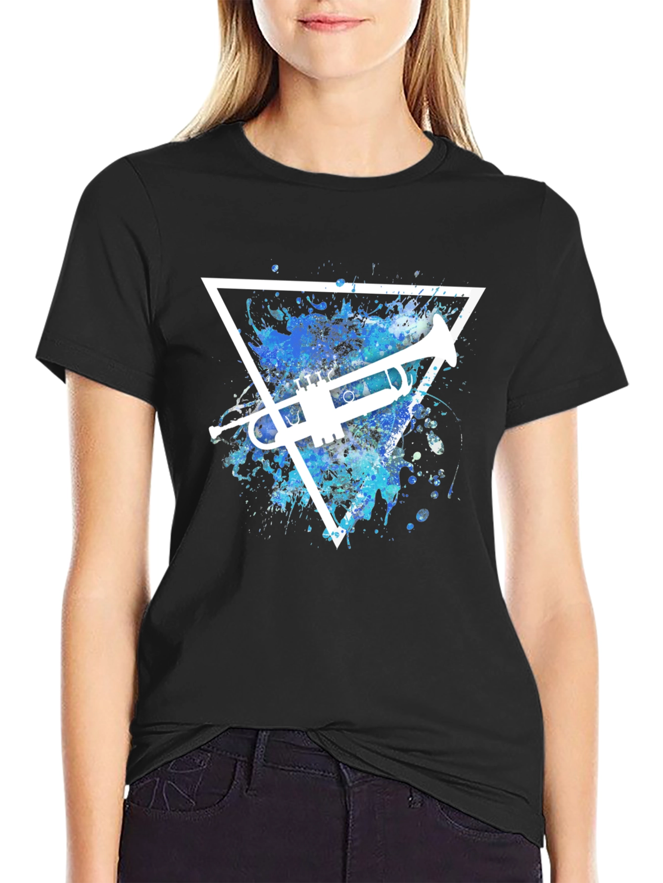 Black Trumpet Triangle Graphic T-Shirt - Music Lover Tee view 2