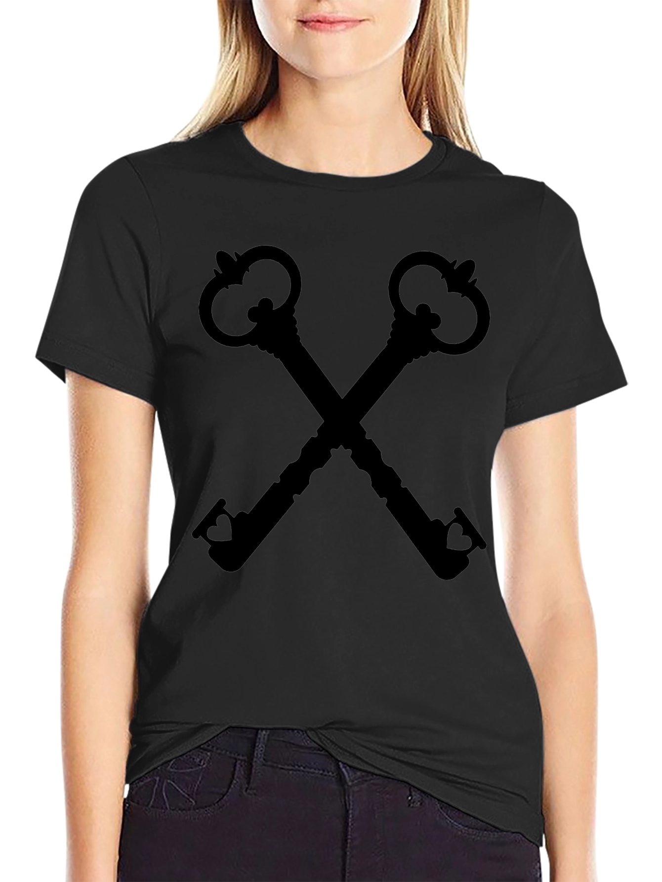 Black Crossed Keys Graphic Print Black T-Shirt view 2