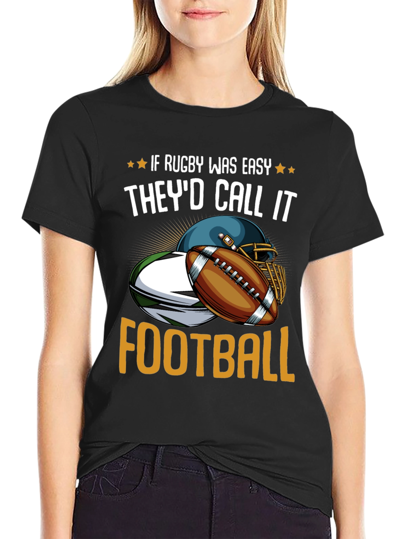 Black Rugby vs Football Graphic T-Shirt view 2