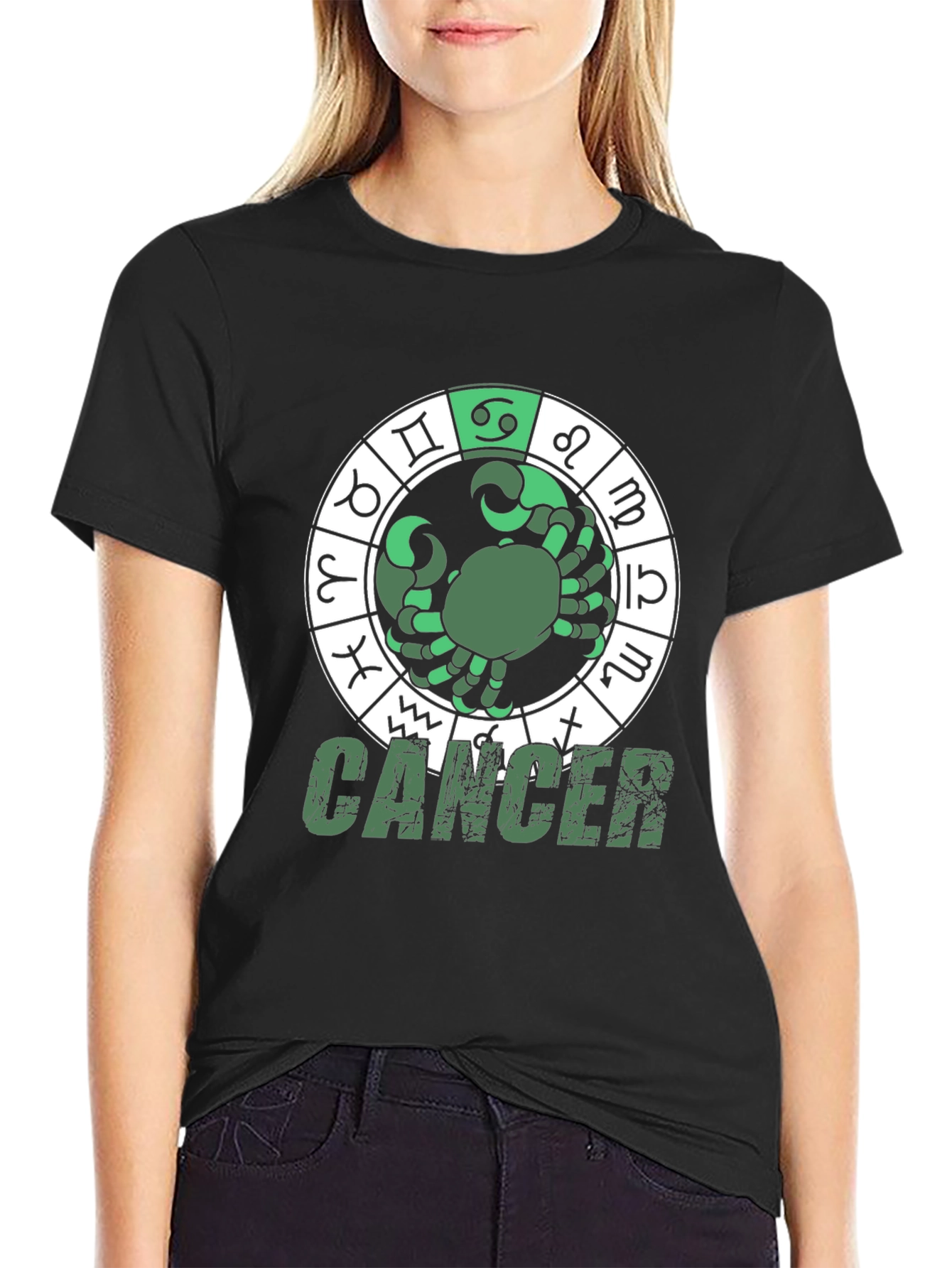 Black Cancer Zodiac Graphic T-Shirt view 2