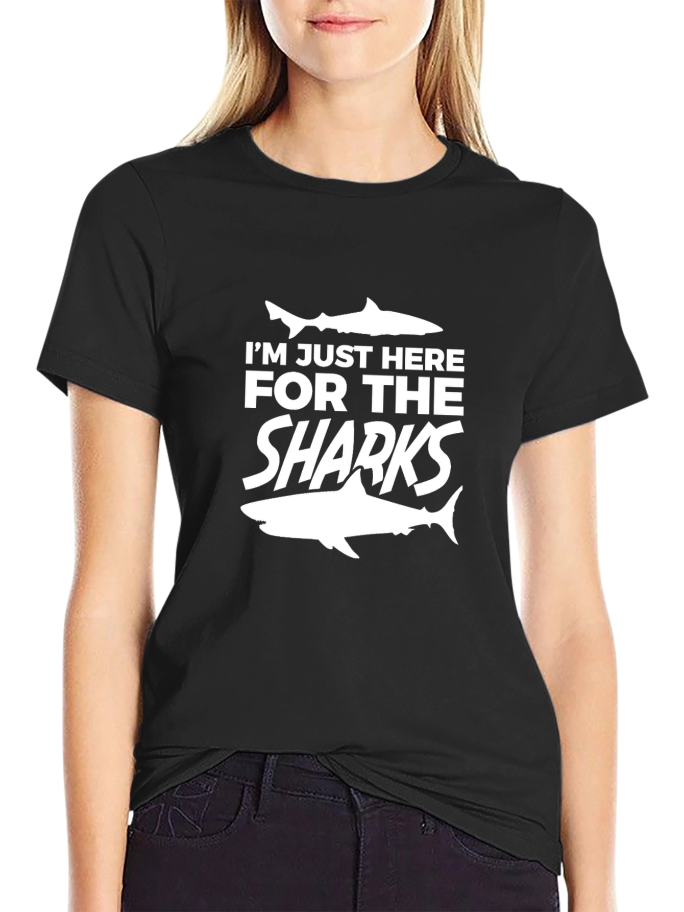 Black I'm Just Here For The Sharks Graphic Tee view 2