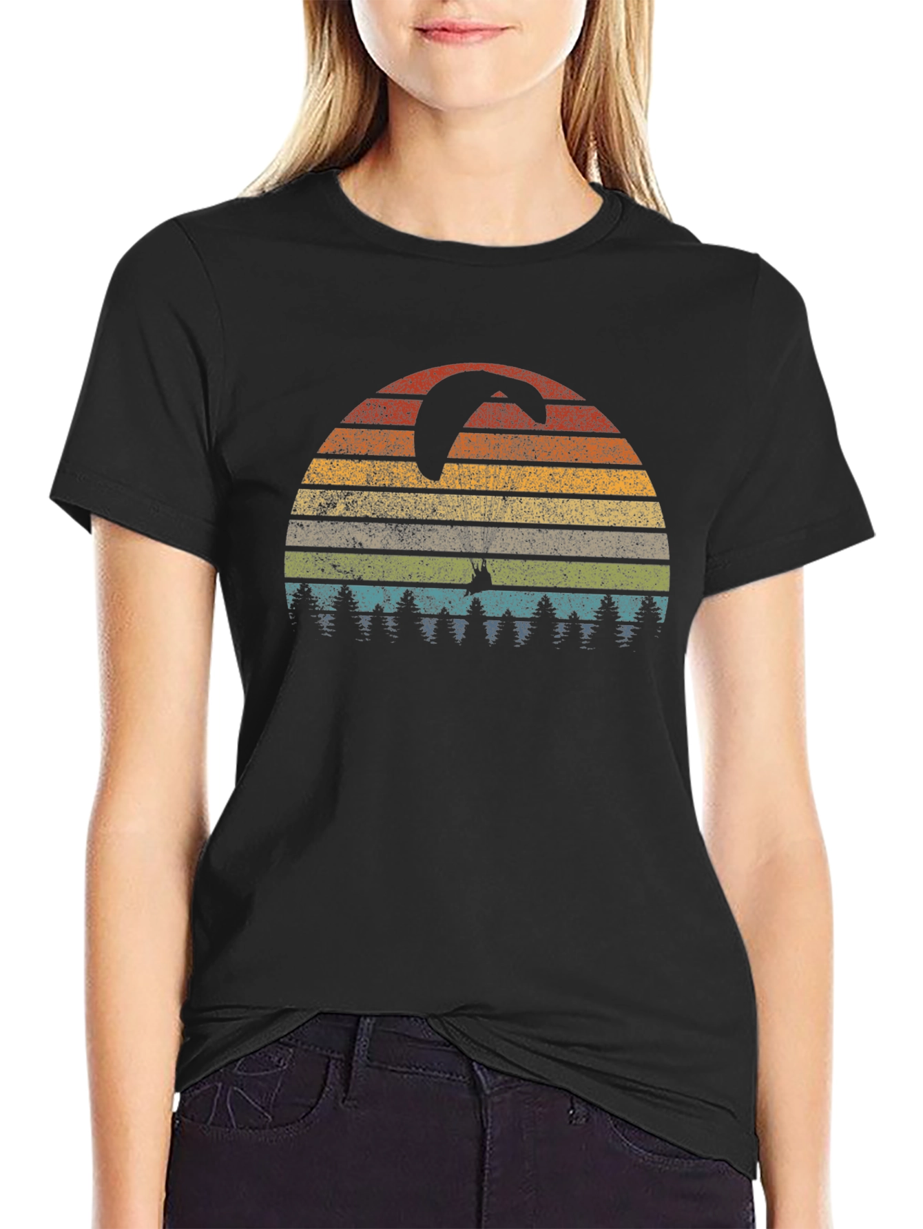 Black Vintage Paragliding Sunset T-Shirt view 2