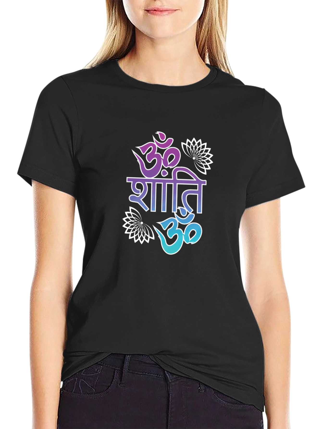 Black Om Shanti T-Shirt - Peaceful Graphic Tee view 2