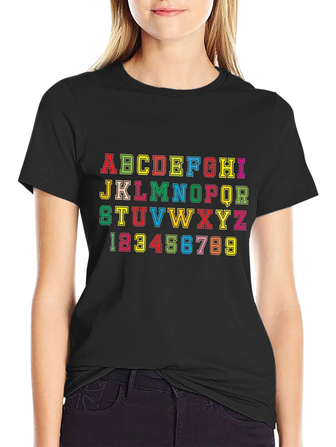 Black Alphabet & Numbers Graphic Tee - Fun Design! view 2