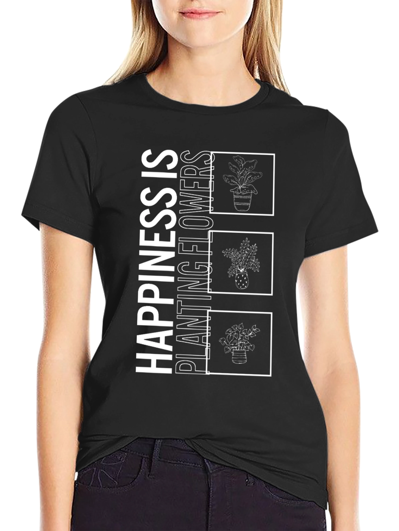 Black Happiness is Planting Flowers Black T-Shirt view 2