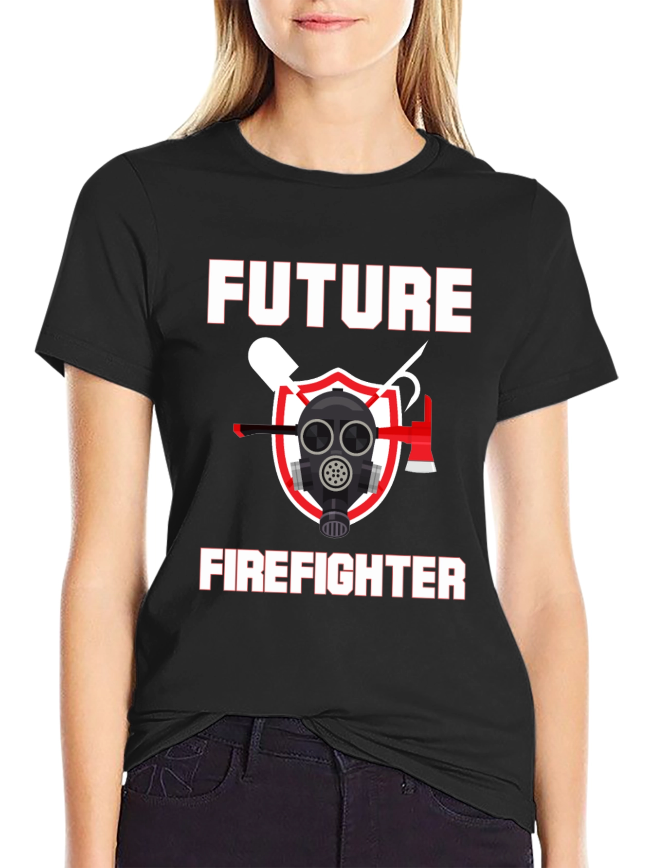 Black Future Firefighter Graphic T-Shirt - Black Cotton Tee view 2
