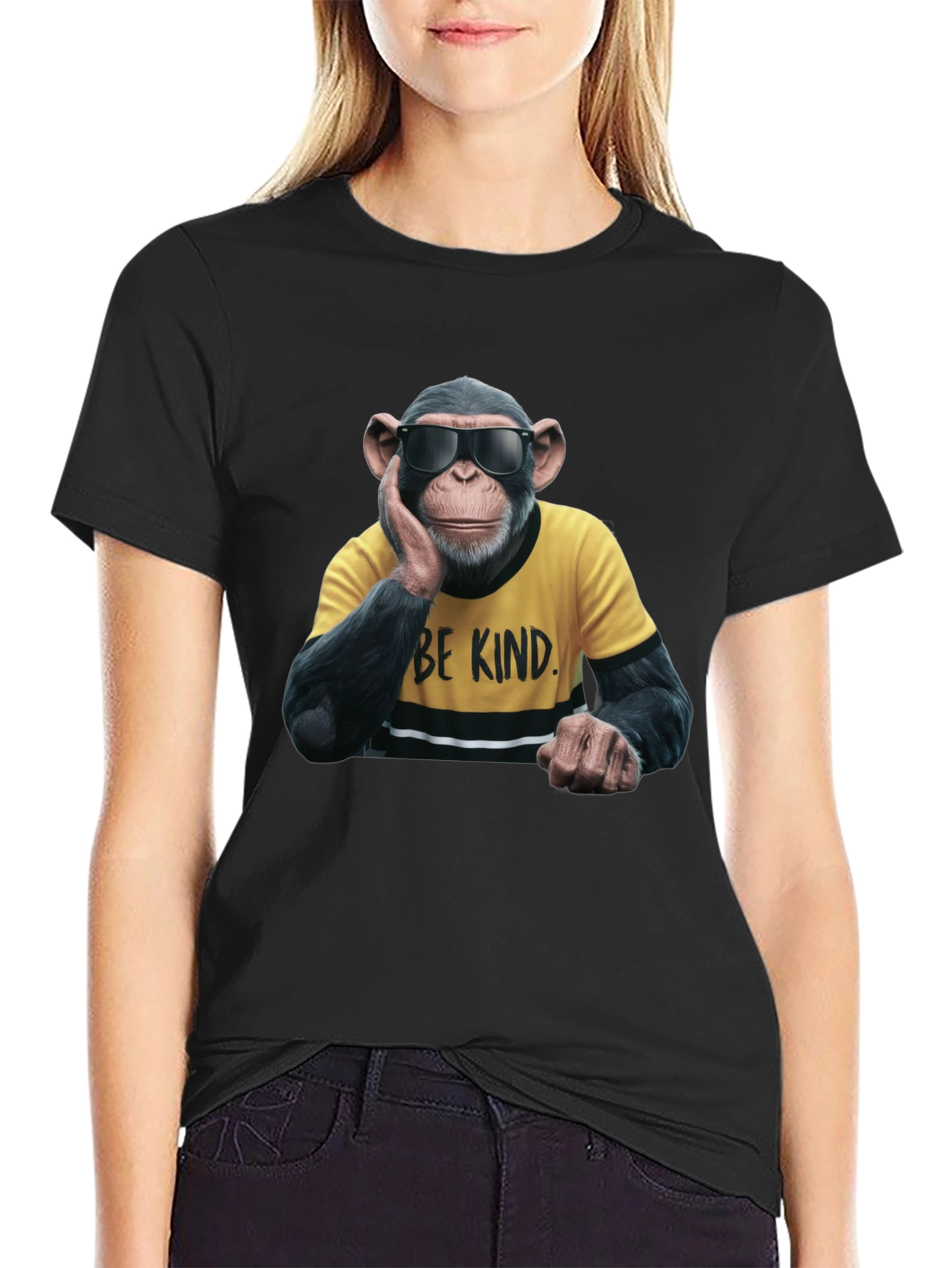 Black Cool Monkey Graphic Tee - Be Kind view 2