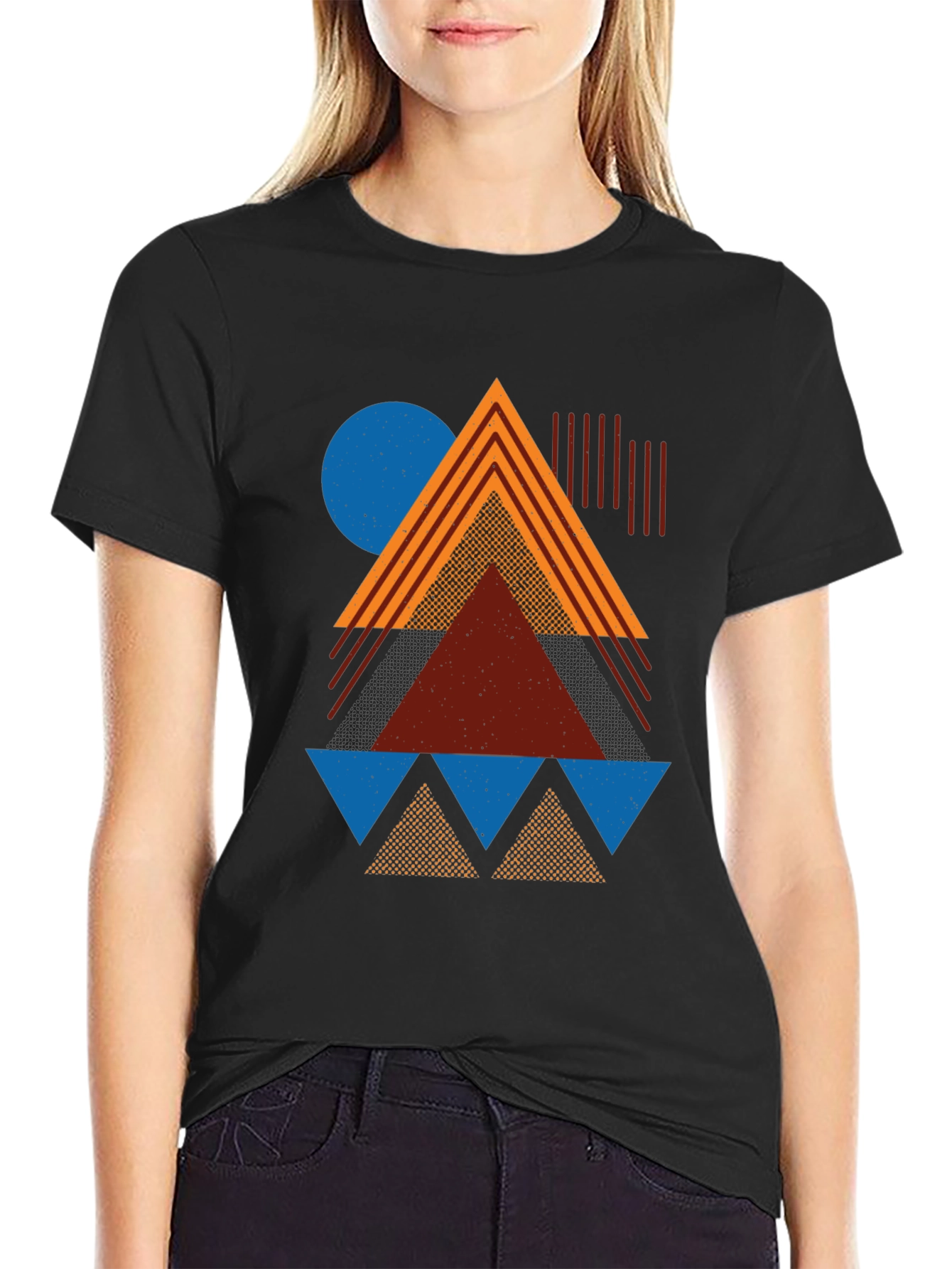 Black Geometric Pattern Graphic Tee - Modern Art Shirt view 2
