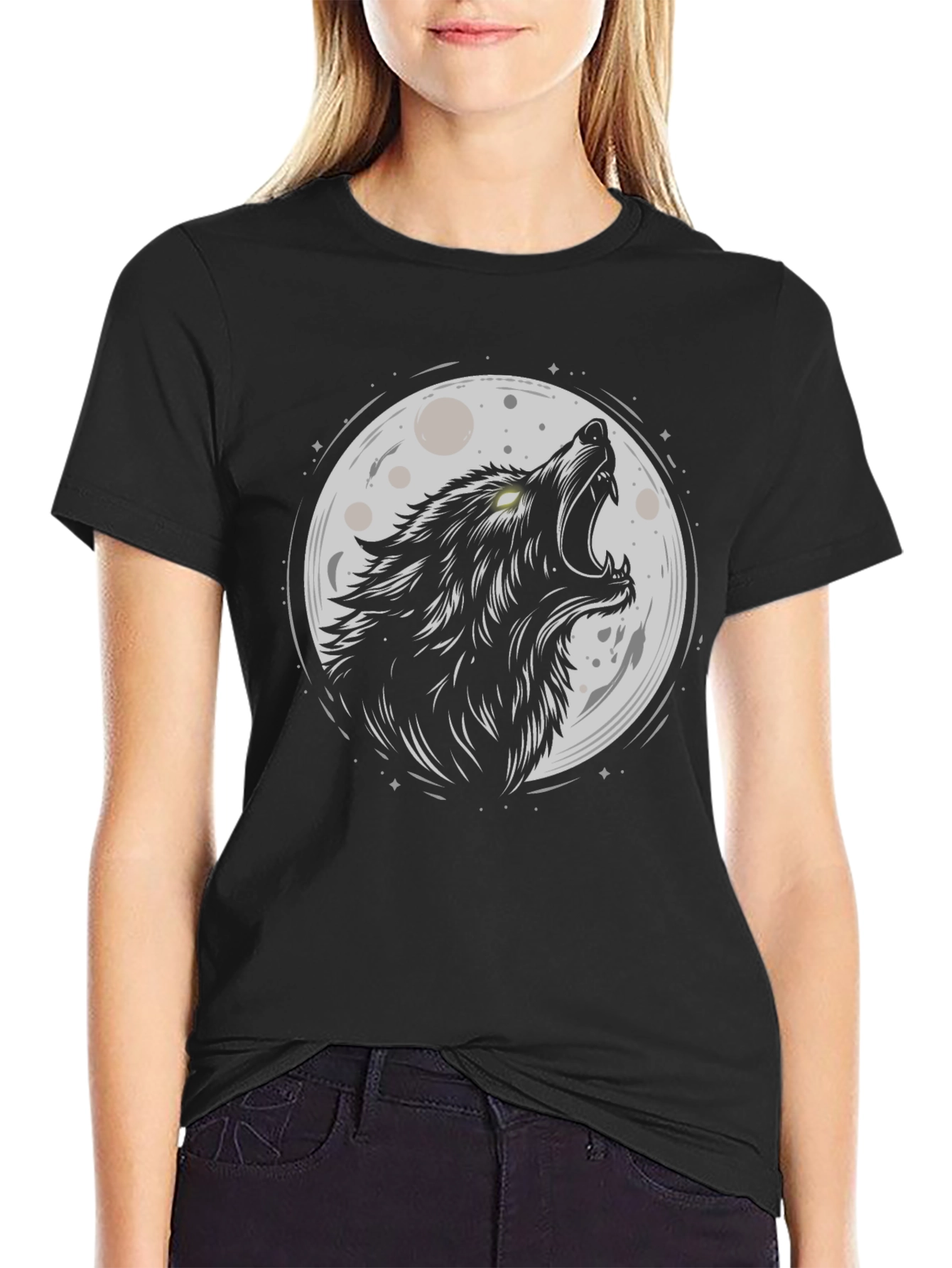 Black Wolf Moon Graphic Tee - Black Cotton Blend view 2