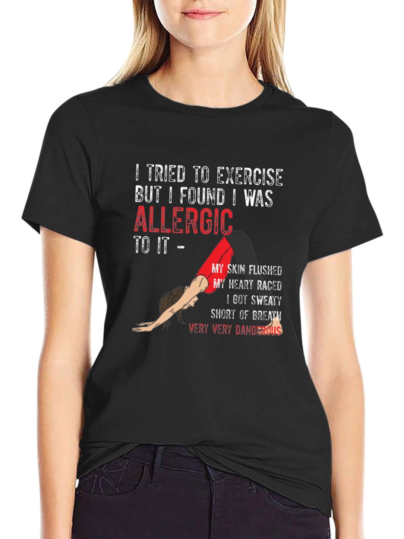 Black Funny Exercise Allergy T-Shirt view 2