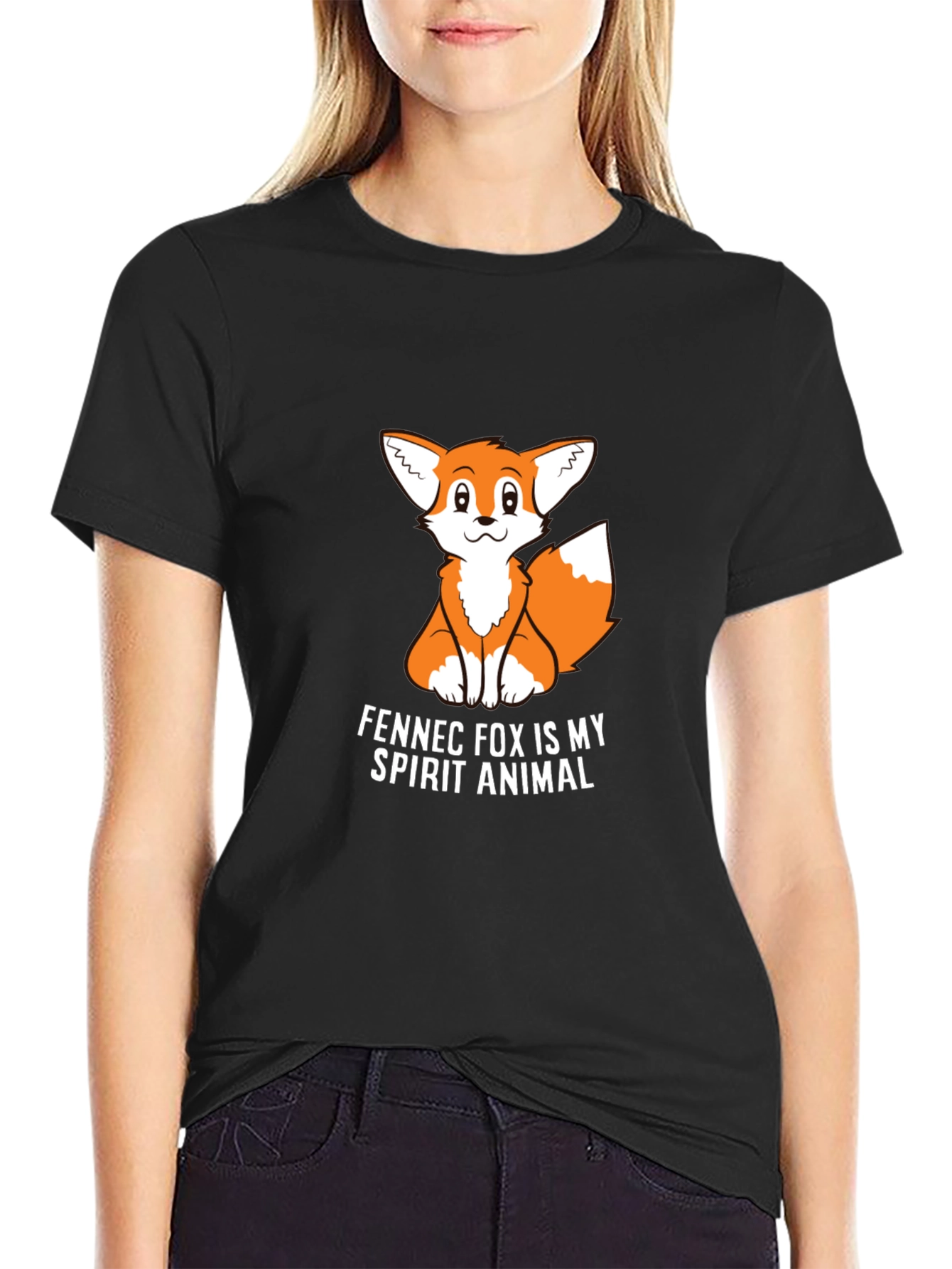 Black Fennec Fox Spirit Animal Graphic Tee - Black view 2
