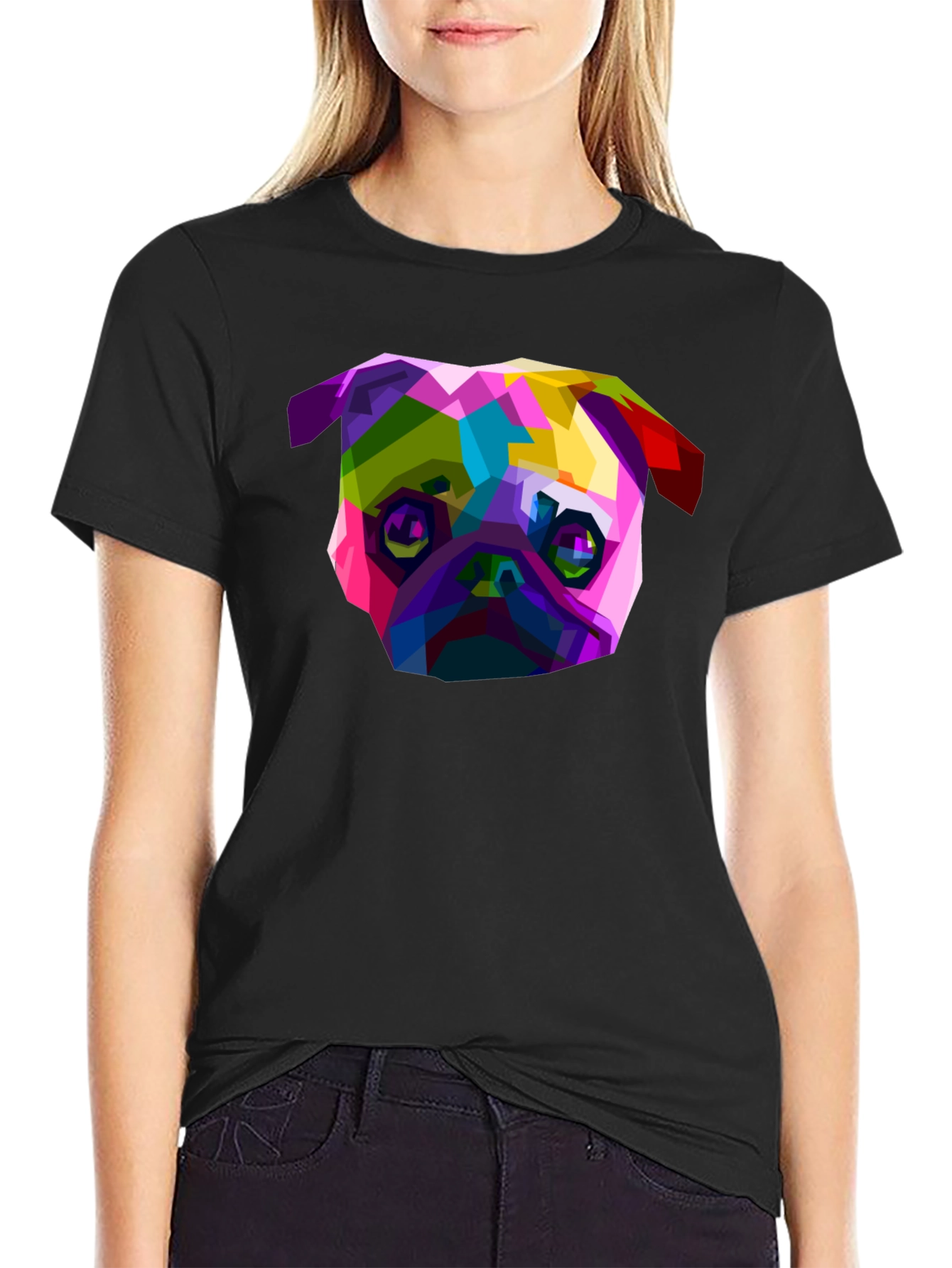 Black Geometric Pug Graphic Tee - Bold Style view 2
