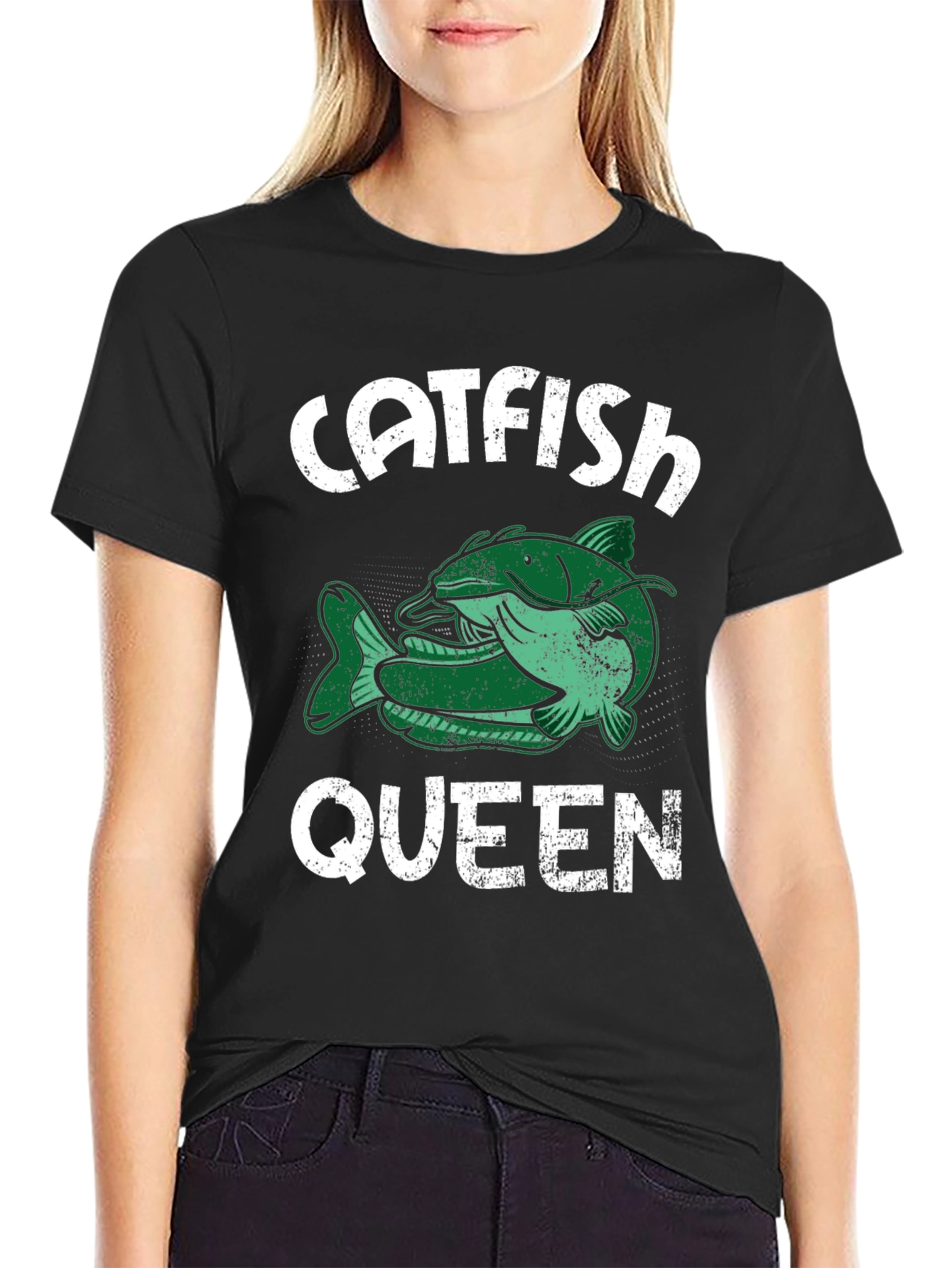 Black Catfish Queen T-Shirt - Fishing Tee view 2