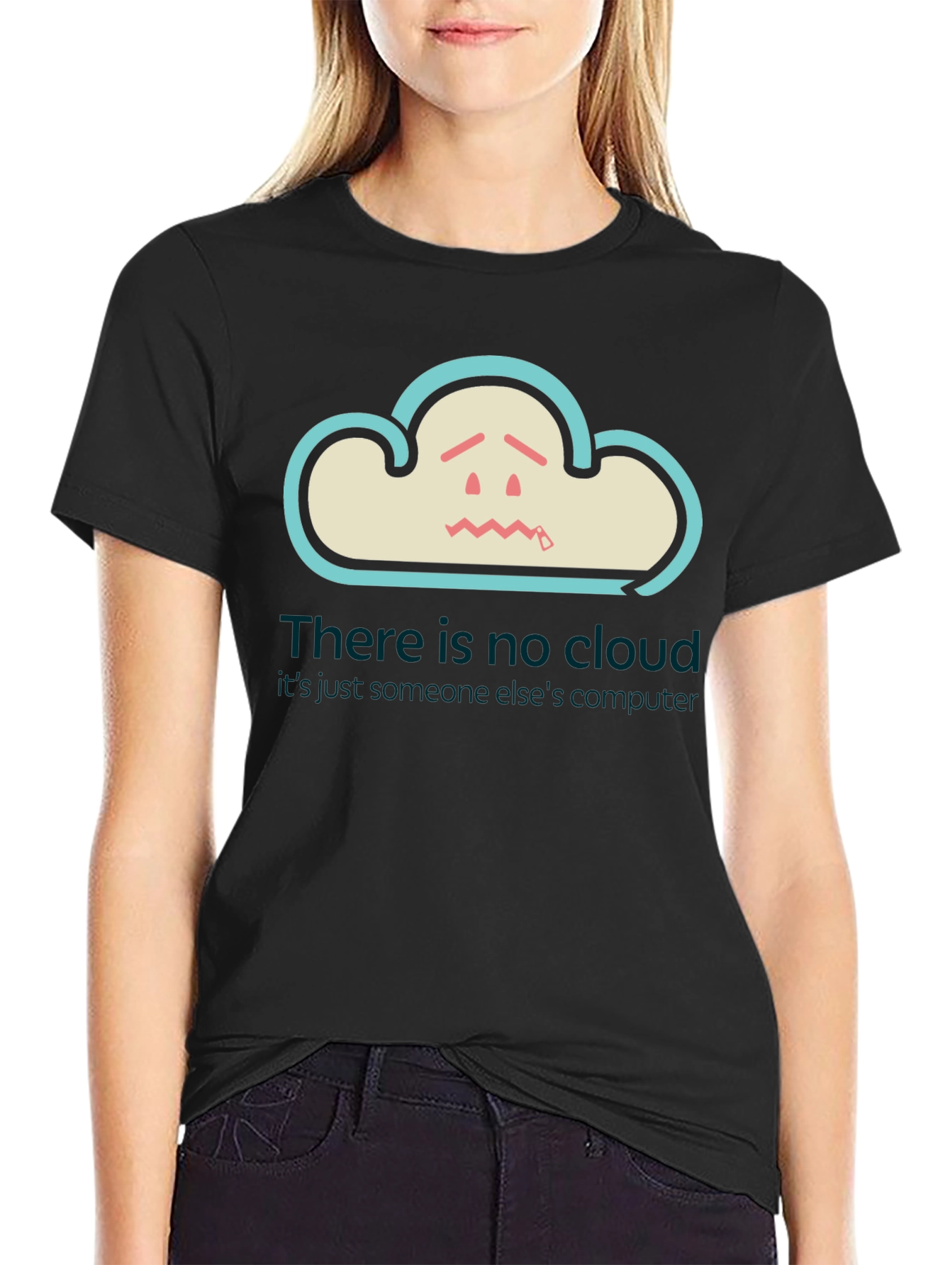 Black Funny Cloud T-Shirt: There is No Cloud view 2