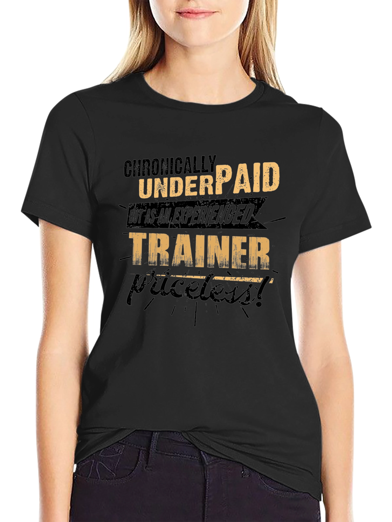 Black Chronically Underpaid Trainer Graphic T-Shirt view 2