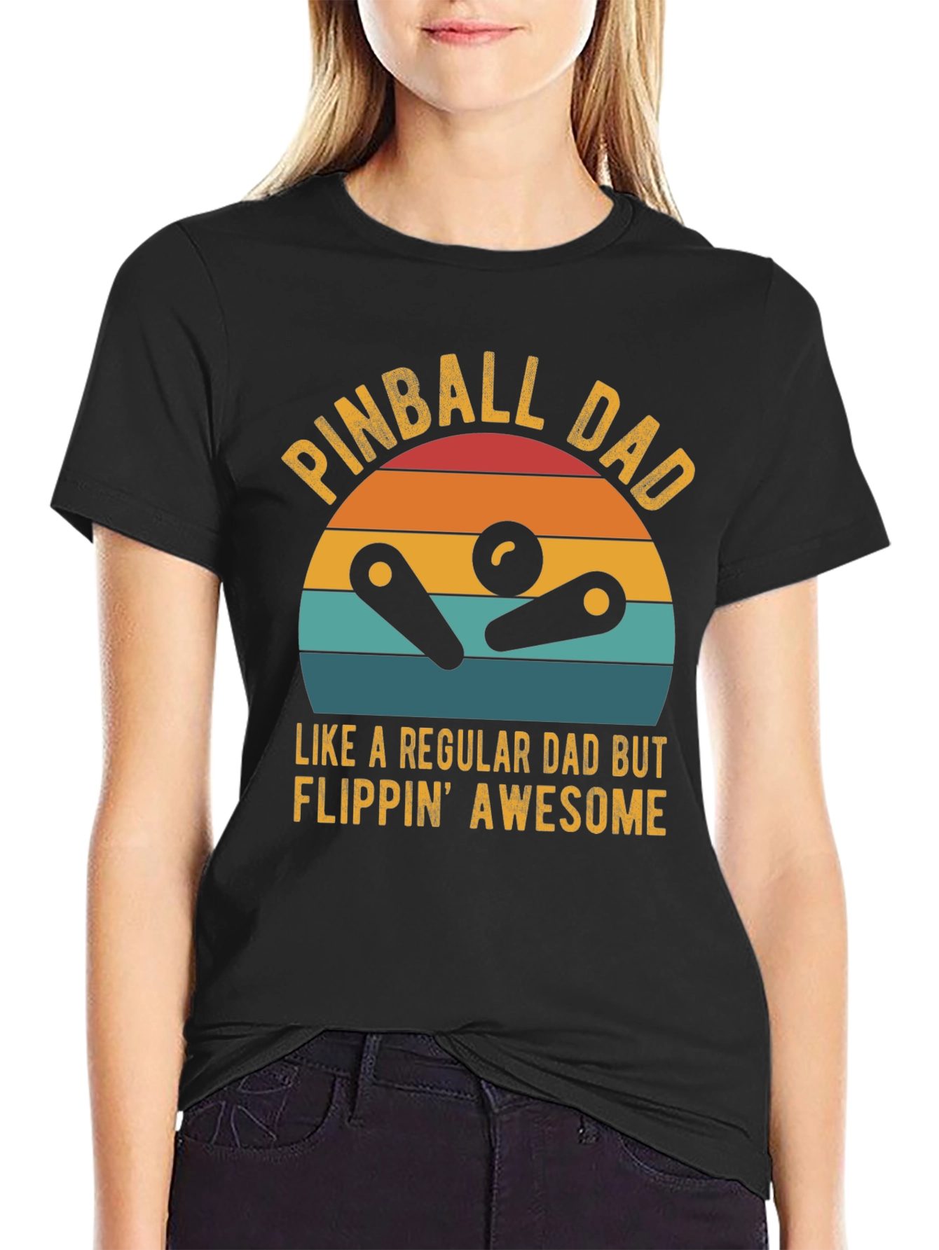 Black Pinball Dad Graphic T-Shirt - Flippin' Awesome Tee view 2