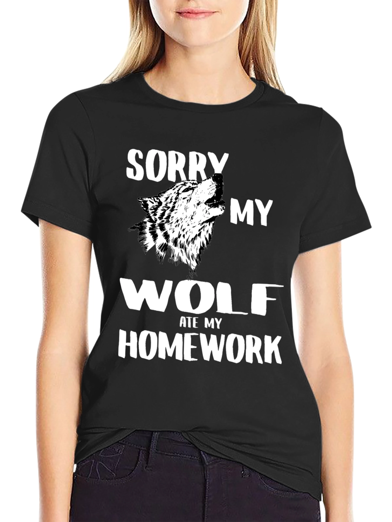 Black Wolf Ate My Homework Graphic Tee view 2