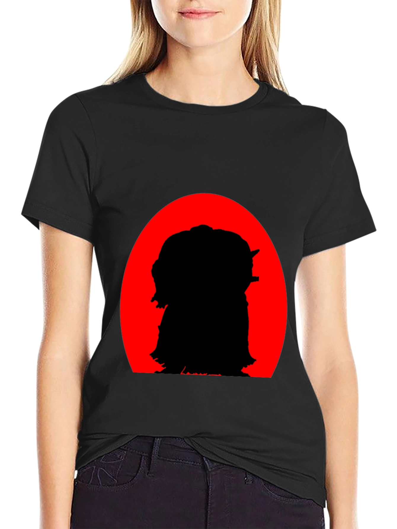 Black Silhouette Tee: Red Sun, Black Print view 2