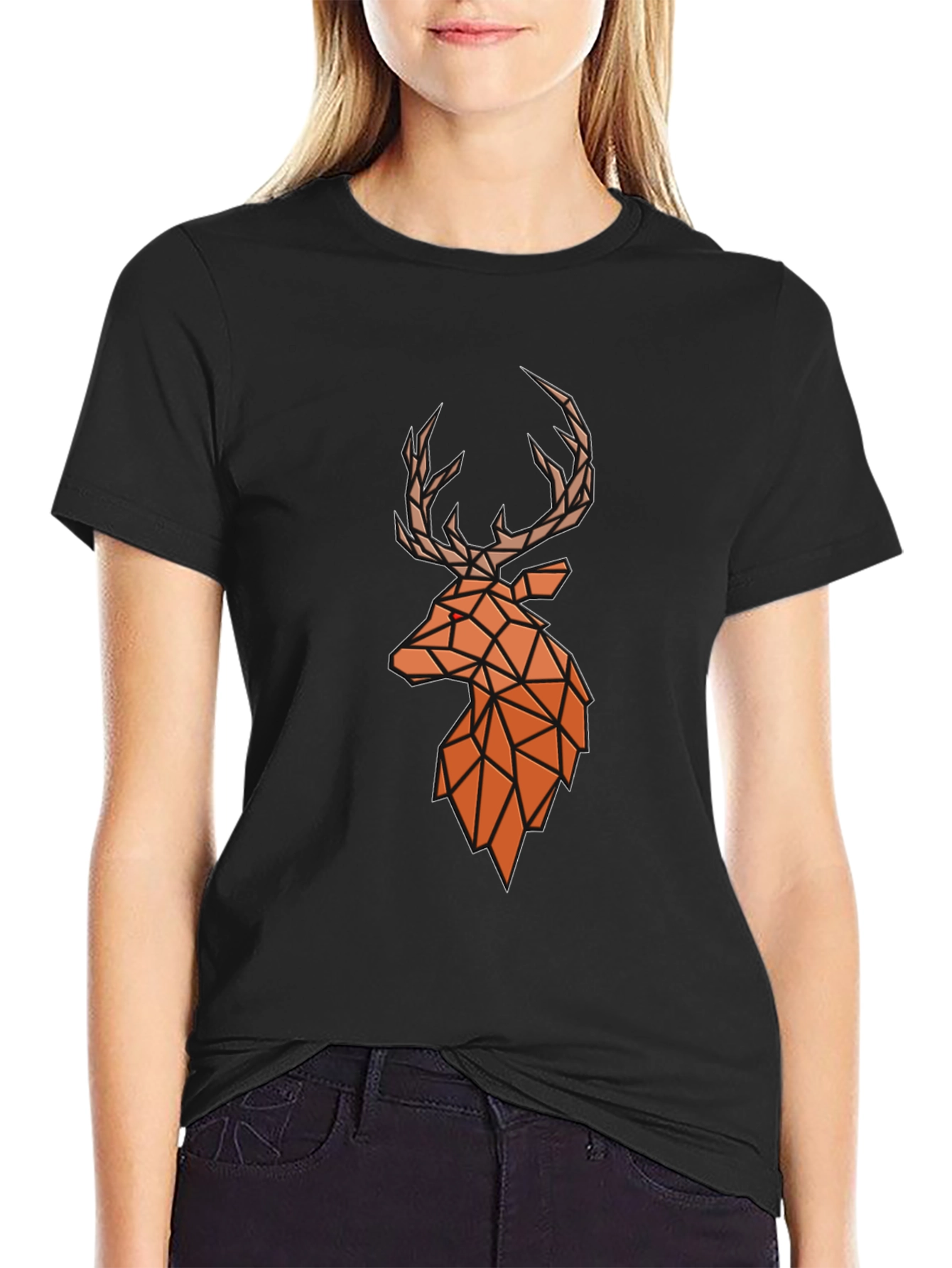 Black Geometric Deer Head Graphic Tee - Modern Style view 2