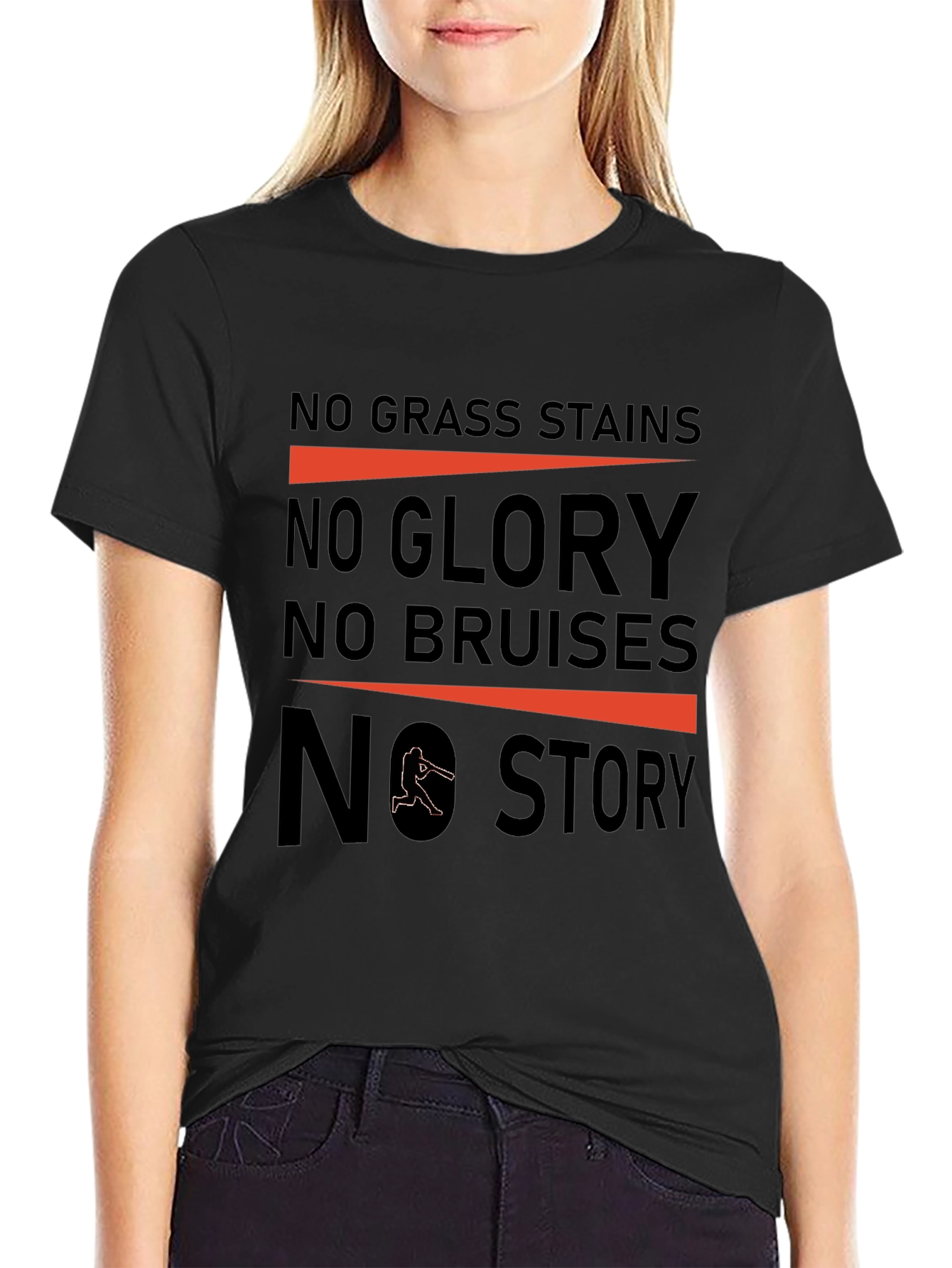 Black No Grass Stains Baseball T-Shirt view 2